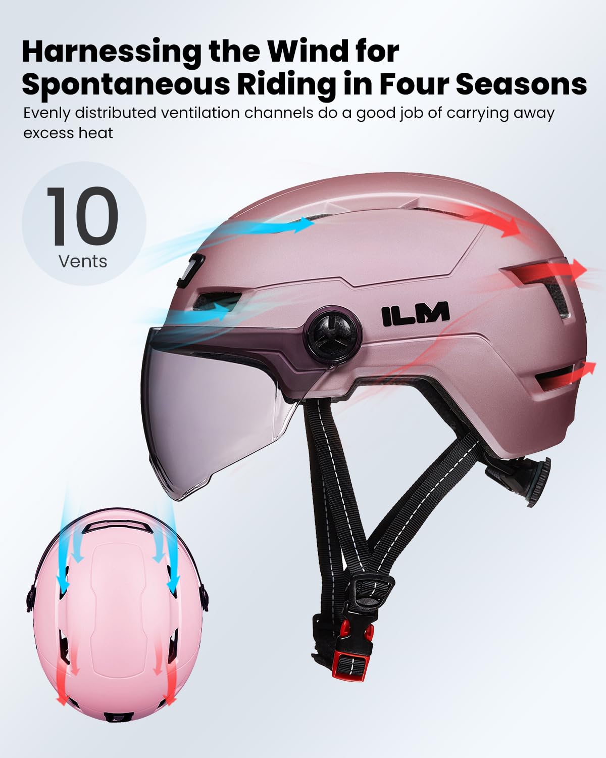 ILM Adult Bike Helmet with USB Rechargeable LED Front and Back Light Mountain&Road Bicycle Helmets for Men Women Removable Goggle Cycling Helmet E3-10L
