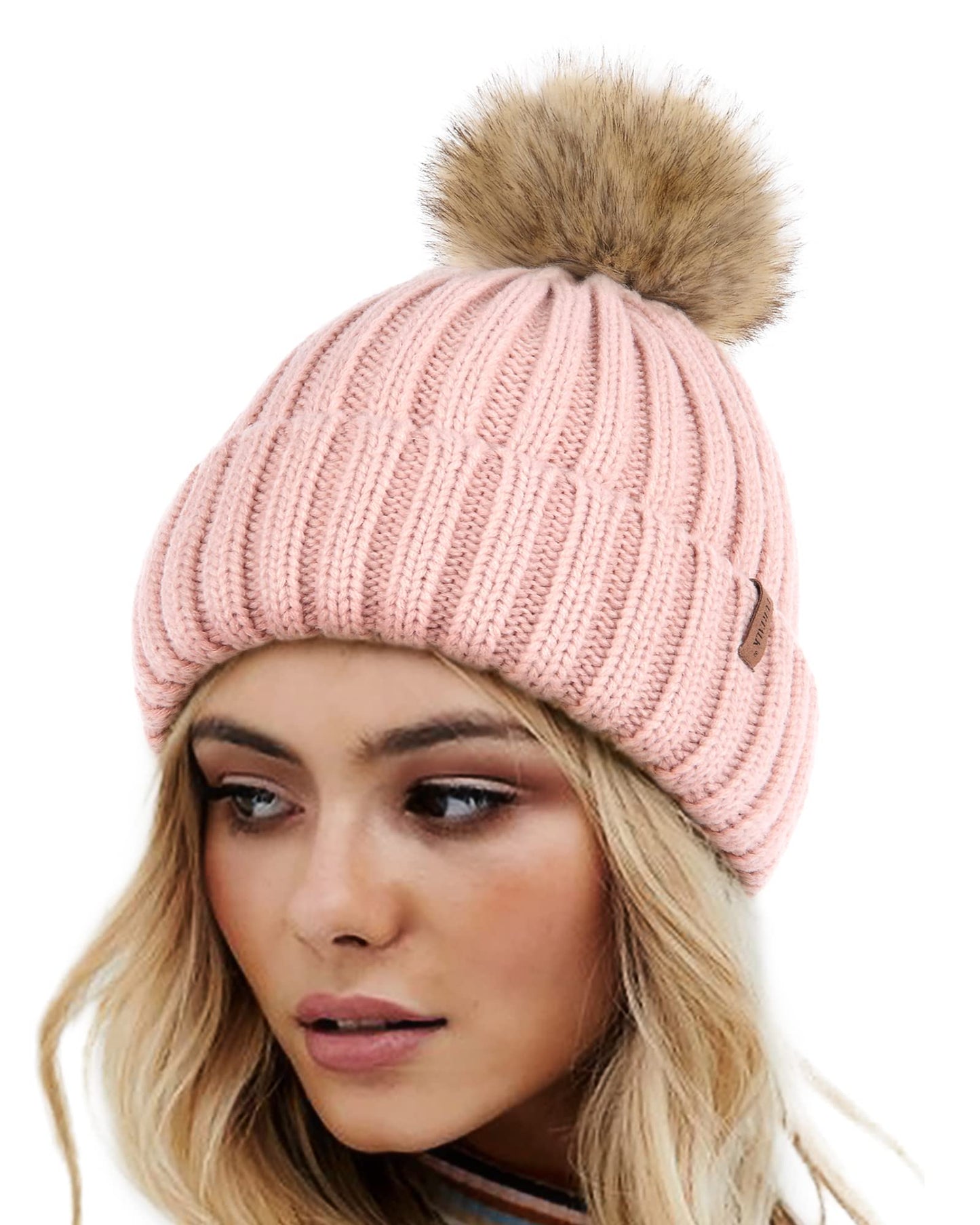 FURTALK Womens Winter Knitted Beanie Hat with Faux Fur Pom Warm Knit Skull Cap Beanie for Women