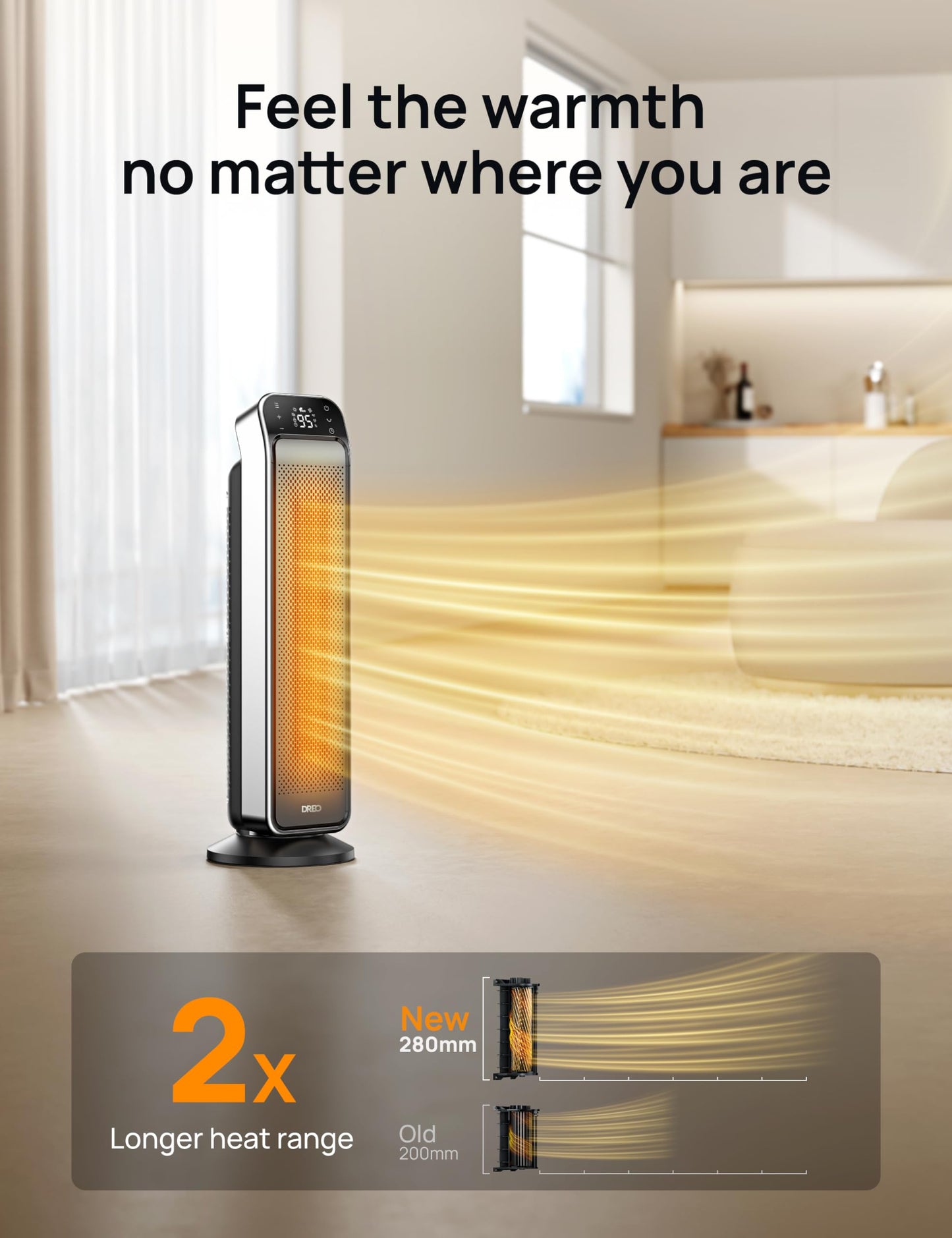 Dreo Space Heater Indoor, 25" 11.5ft/s Fast Portable Room Heater with Remote and Thermostat, 3 Modes, Overheating & Tip-Over Protection, Electric Heaters for Indoor Use Large Room, Bedroom, Gold
