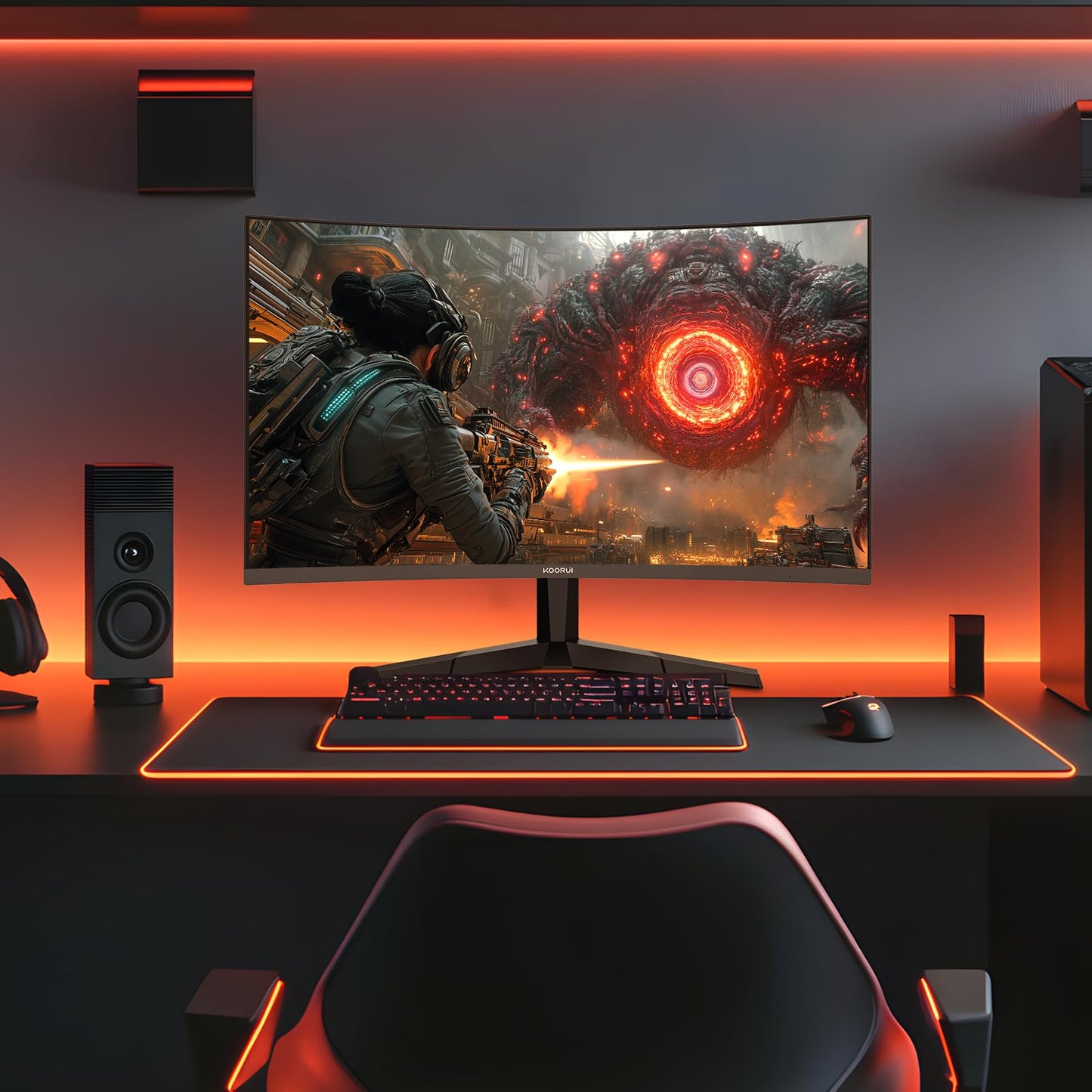 KOORUI 24 inch Curved Gaming Monitor 180Hz FHD 1080P Computer Monitor, 1ms 1500R Display, Adaptive Sync, FreeSync Premium, HDMI 2.0X2 & DP 1.2, VESA, Tilt, 24E6CA