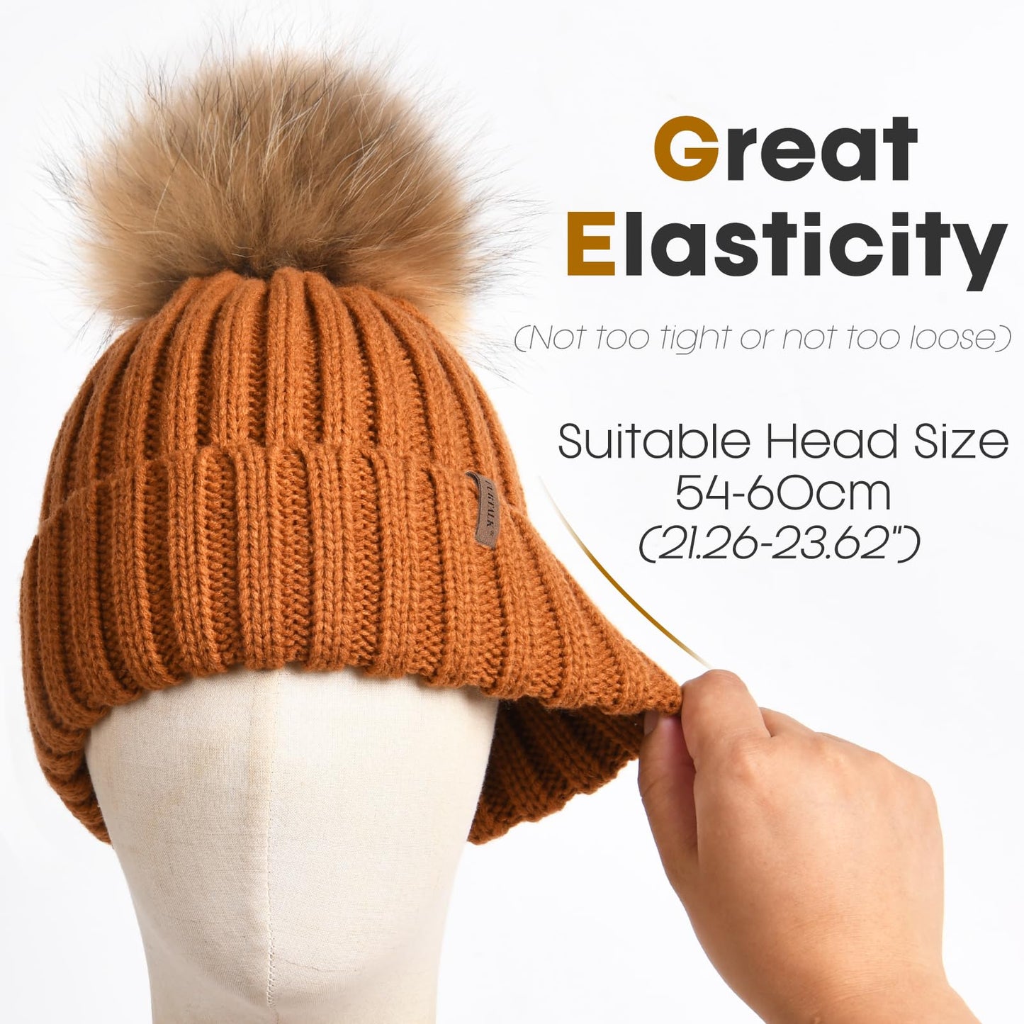 FURTALK Womens Winter Knitted Beanie Hat with Faux Fur Pom Warm Knit Skull Cap Beanie for Women