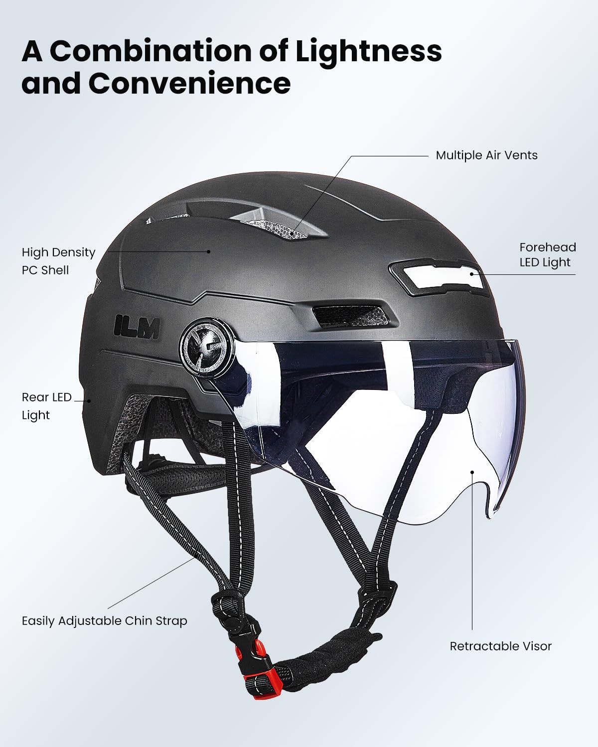 ILM Adult Bike Helmet with USB Rechargeable LED Front and Back Light Mountain&Road Bicycle Helmets for Men Women Removable Goggle Cycling Helmet E3-10L