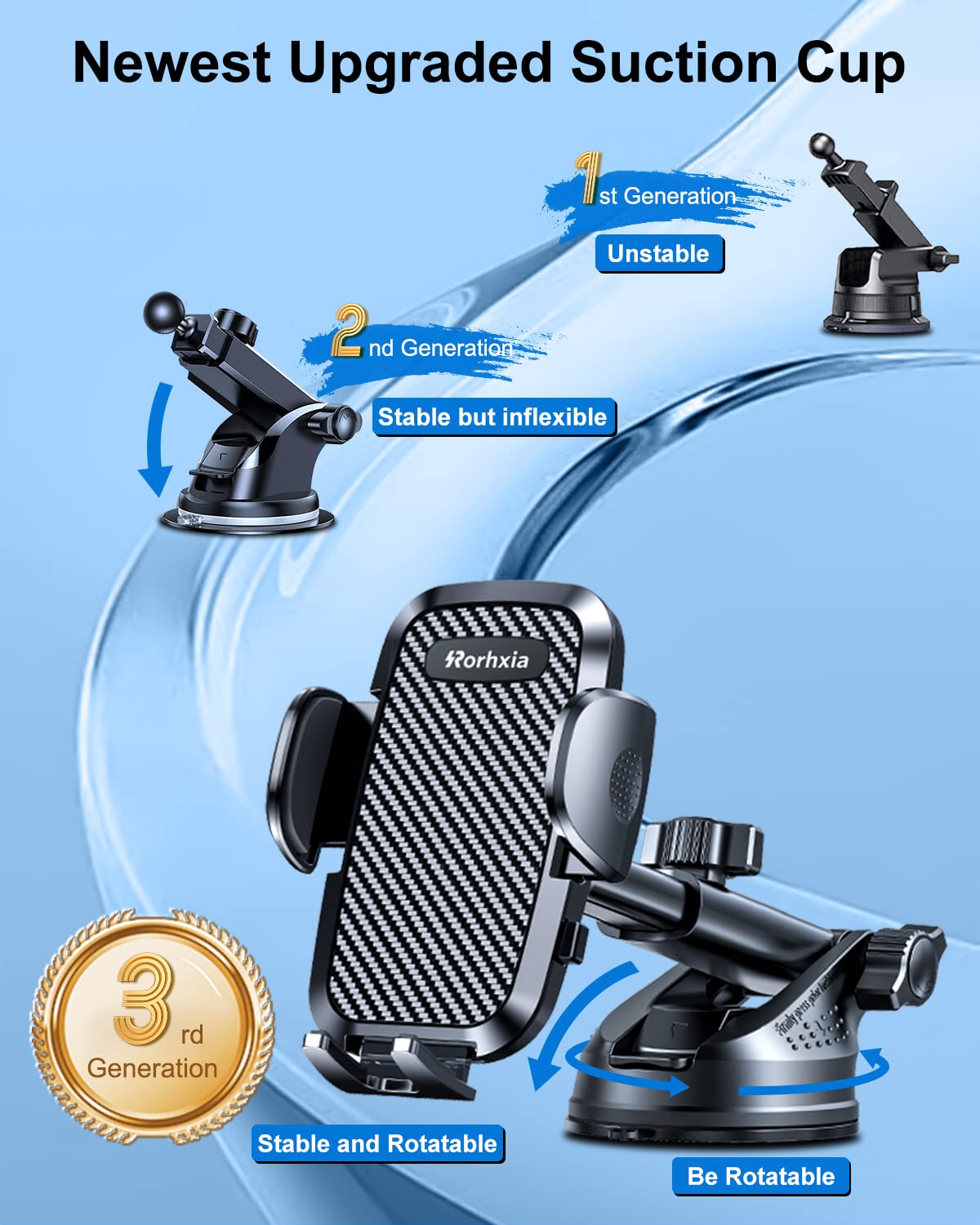 3-in-1 Phone Mount for Car [2025 Most Stable and Flexible Suction Cup] Vent Dashboard Windshield Cell Phone Holder Car Fit for iPhone, Samsung, All Phone