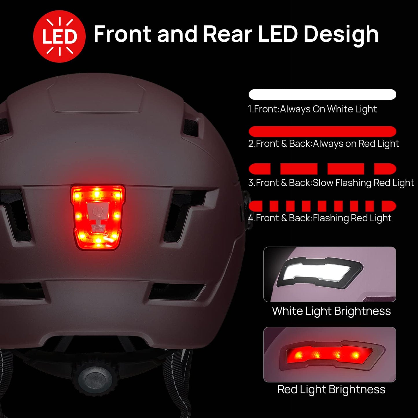 ILM Adult Bike Helmet with USB Rechargeable LED Front and Back Light Mountain&Road Bicycle Helmets for Men Women Removable Goggle Cycling Helmet E3-10L