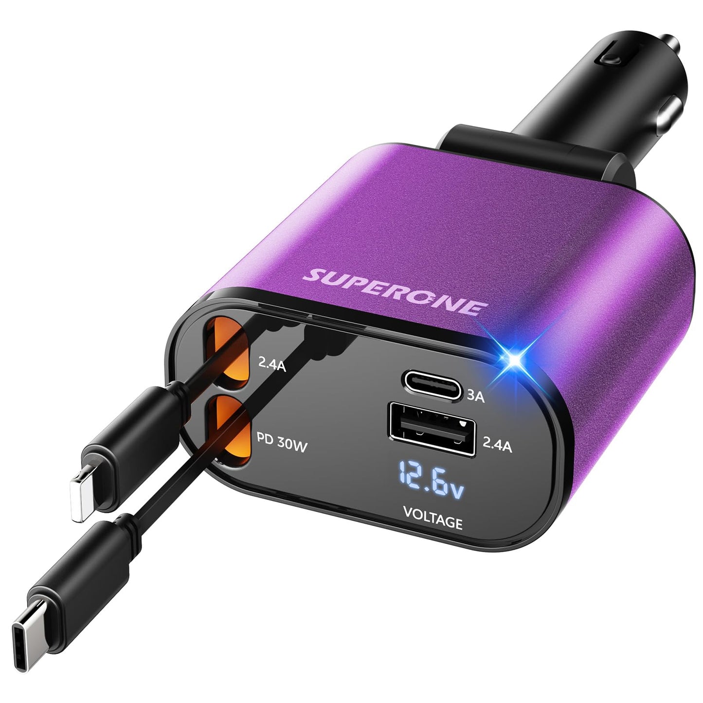 【Upgraded】 SUPERONE Retractable Car Charger 4 in 1, Fast Car Phone Charger with Cord 2.6ft, USB C and Apple Car Adapter, Compatible with iPhone 17 16 15/15 Pro Max/14/13/12/11, Galaxy, Pixel