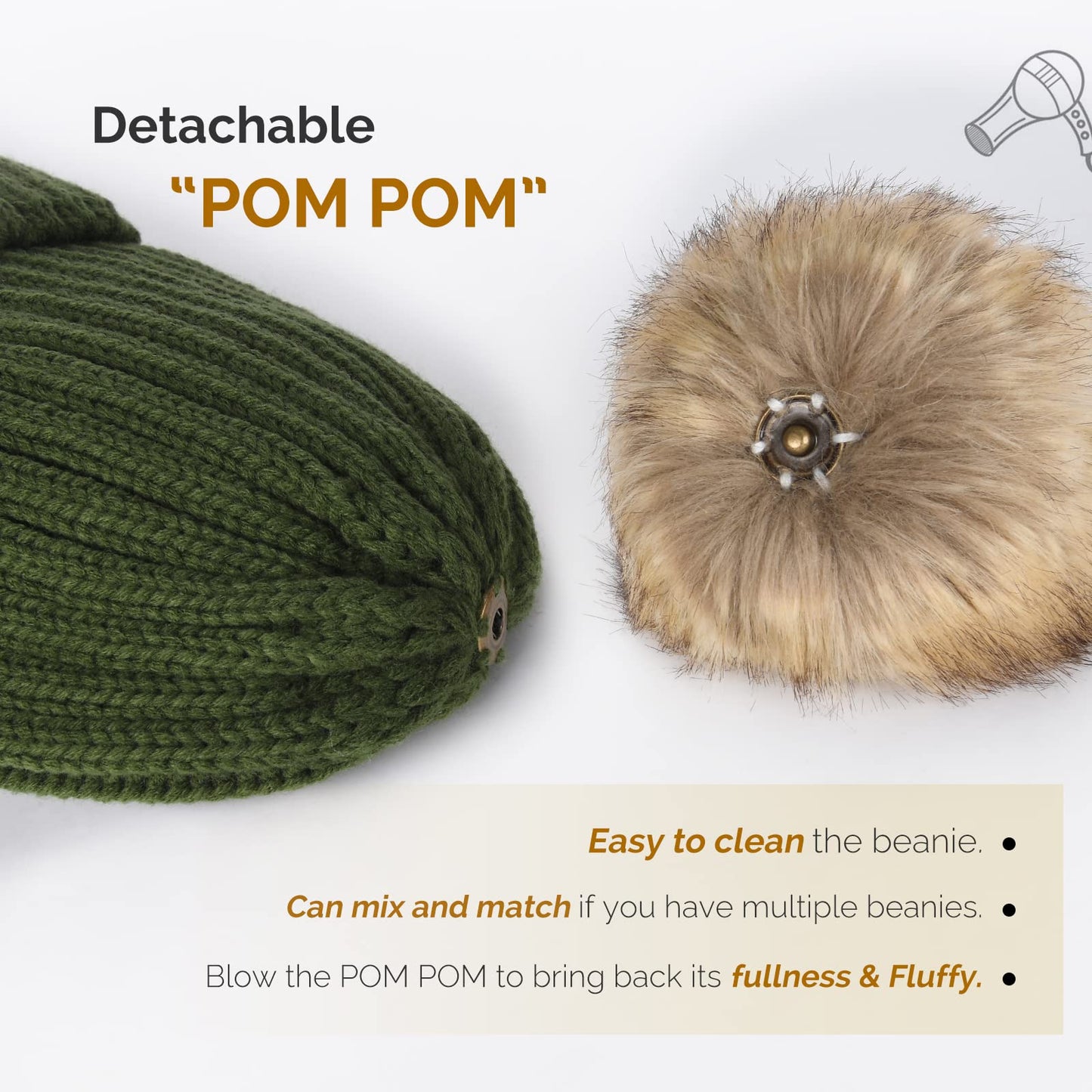 FURTALK Womens Winter Knitted Beanie Hat with Faux Fur Pom Warm Knit Skull Cap Beanie for Women