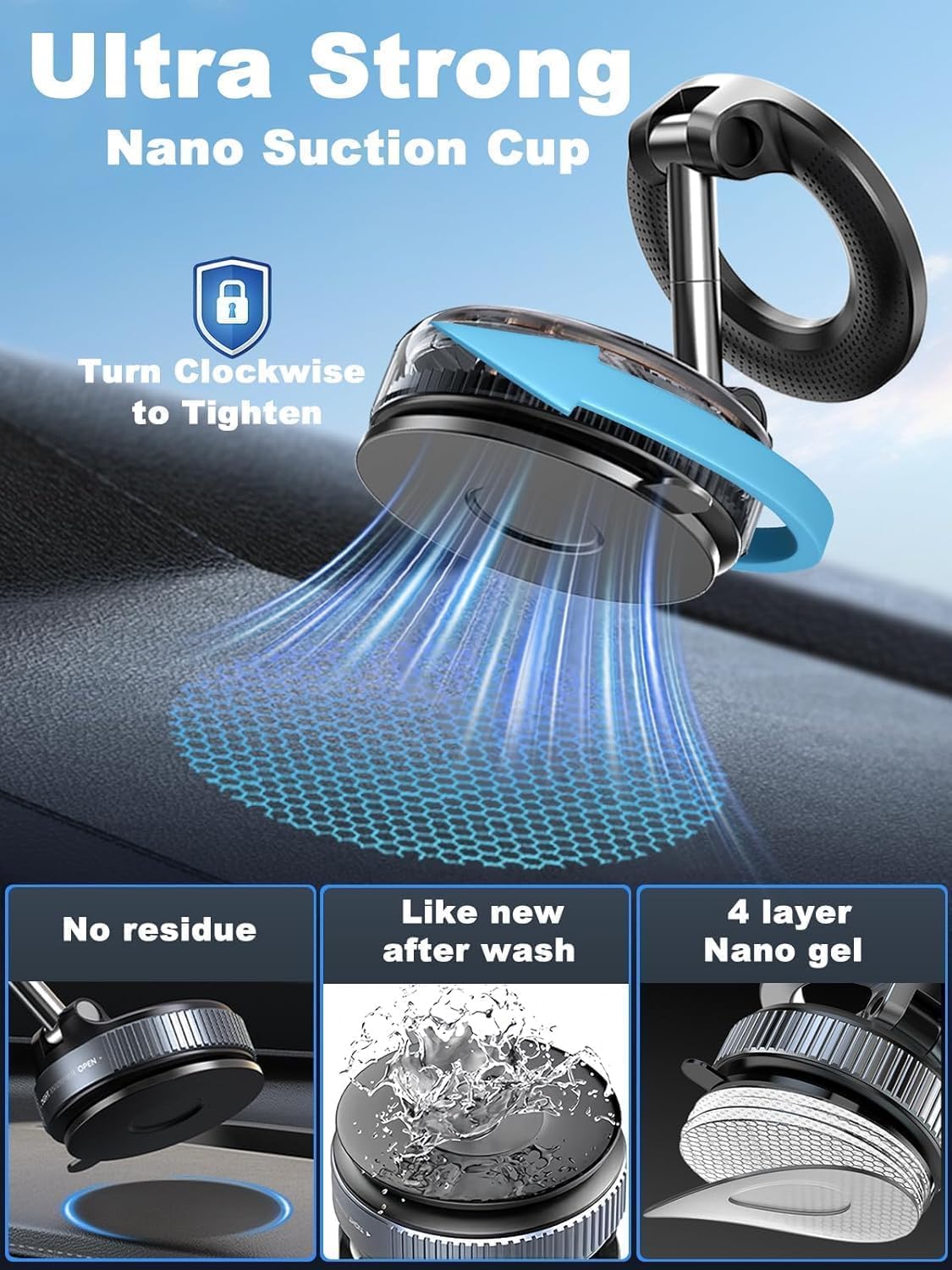 2026 Upgraded Vacuum Magnetic Car Phone Holder 360° Reinforced 96LBS Ultra Suction Cup Phone Mount for MagSafe Cell Phone Holders for Your Car/Gym/Mirror Mount for iPhone & Android