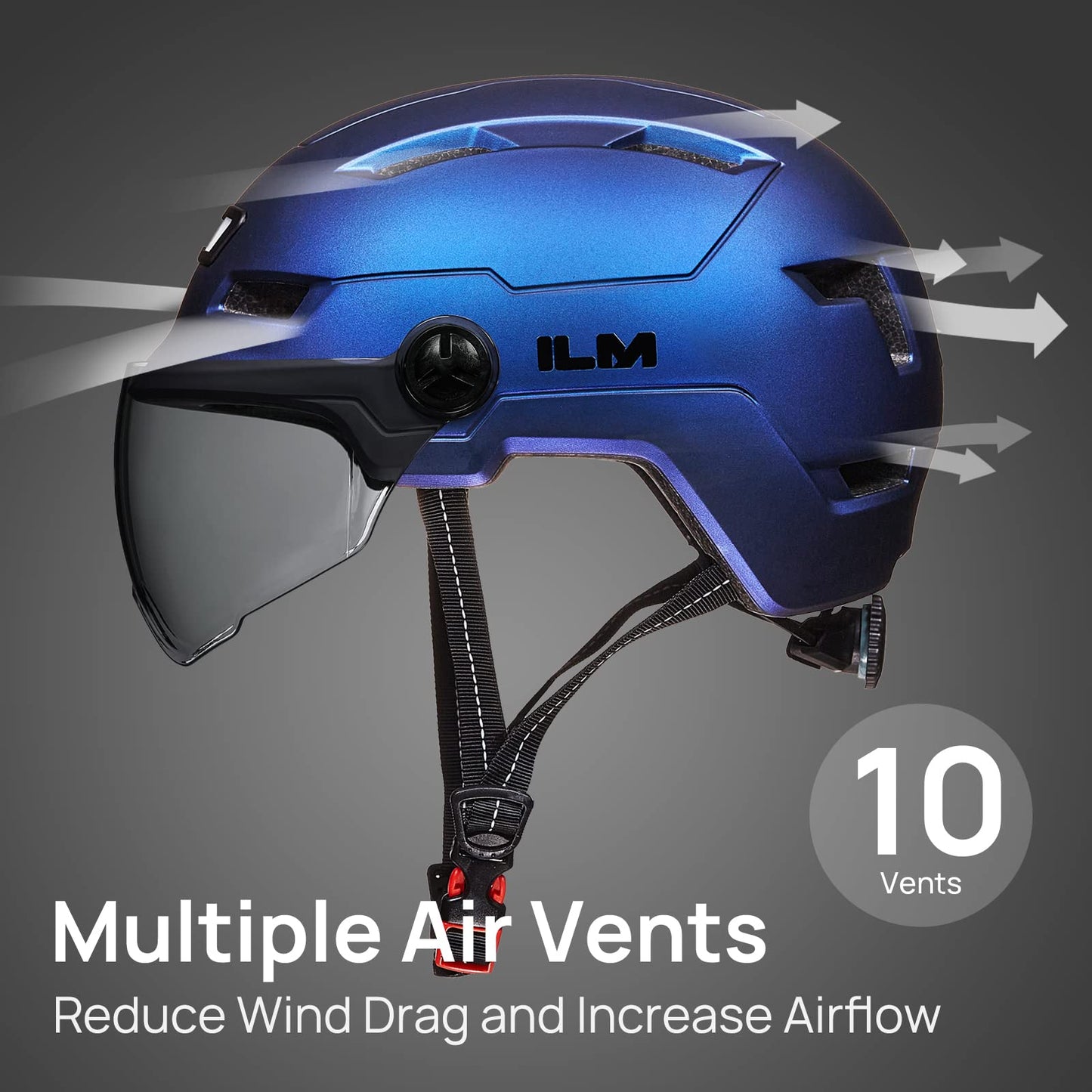 ILM Adult Bike Helmet with USB Rechargeable LED Front and Back Light Mountain&Road Bicycle Helmets for Men Women Removable Goggle Cycling Helmet E3-10L