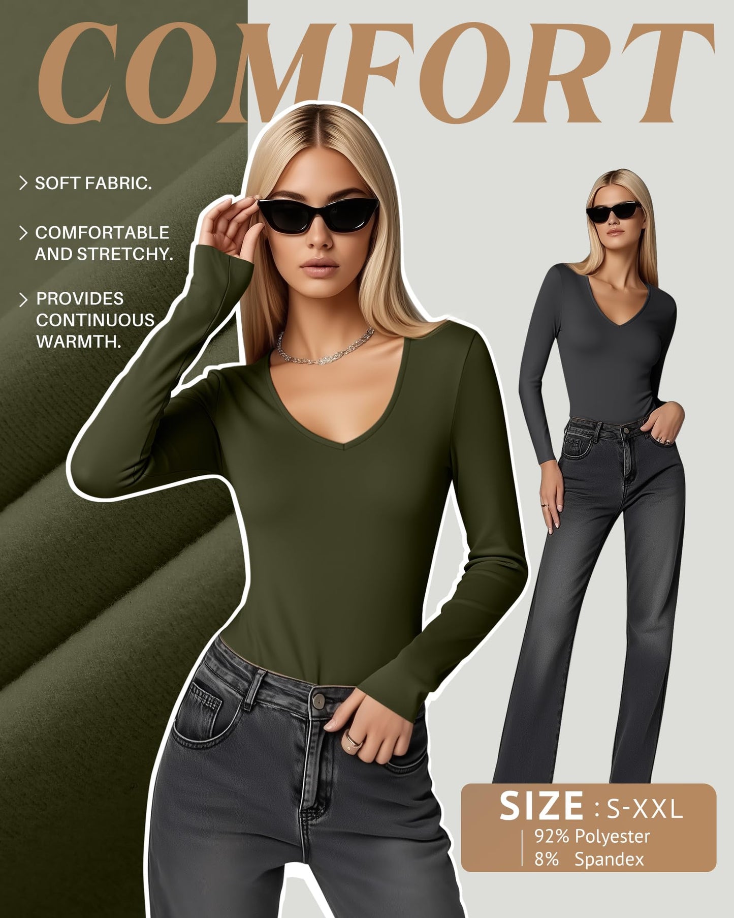 4 Pack Women's Long Sleeve Thermal Shirts Fleece Lined V Neck Slim Fit Underwear Base Layer Basic Winter Warm Tops