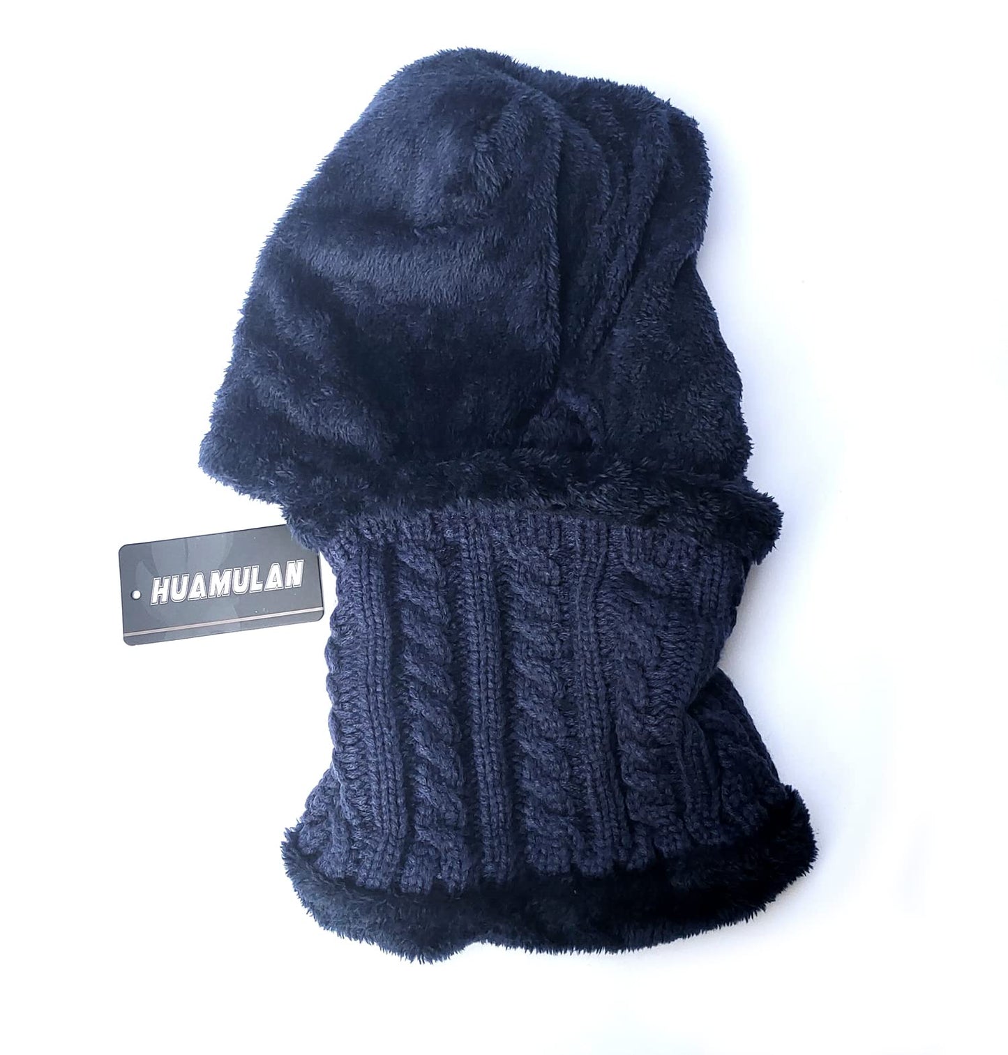 HUAMULAN Women Winter Beanie Hats One Piece Fleece Lined Knit Balaclavas Mask Set Skull Neck Circle Scarf Ski Snow Hat Pompom