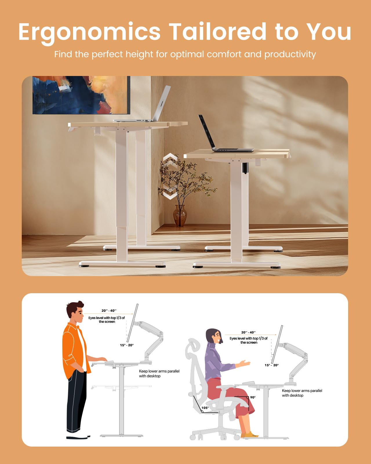 ErGear Height Adjustable Electric Standing Desk, 47.2 x 23.6 Inches Sit Stand up Desk, Memory Computer Home Office Desk (Black)