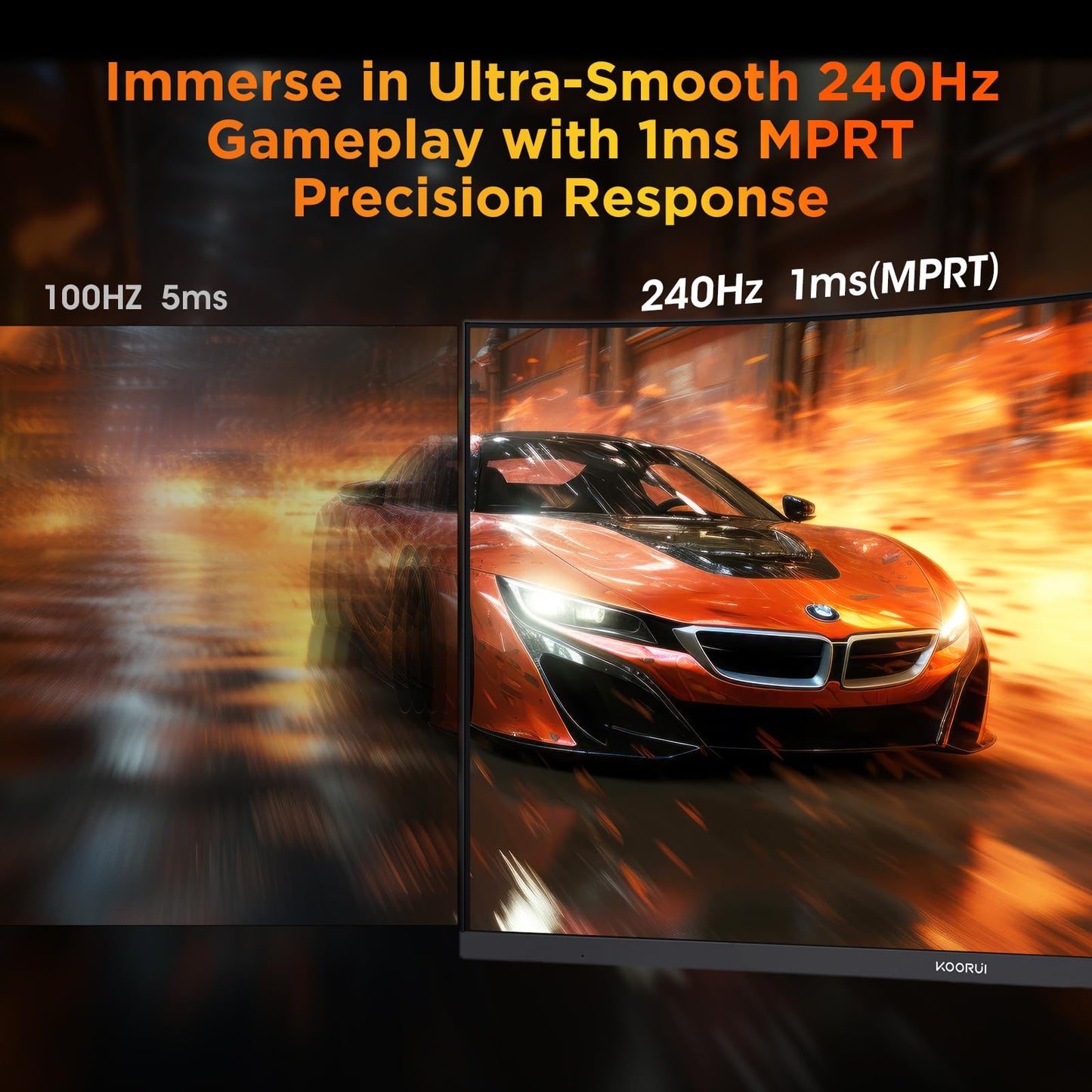 KOORUI 24 inch Curved Gaming Monitor 180Hz FHD 1080P Computer Monitor, 1ms 1500R Display, Adaptive Sync, FreeSync Premium, HDMI 2.0X2 & DP 1.2, VESA, Tilt, 24E6CA