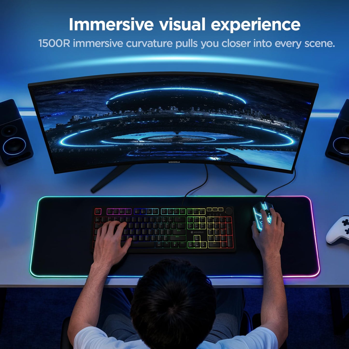 KOORUI 24 inch Curved Gaming Monitor 180Hz FHD 1080P Computer Monitor, 1ms 1500R Display, Adaptive Sync, FreeSync Premium, HDMI 2.0X2 & DP 1.2, VESA, Tilt, 24E6CA