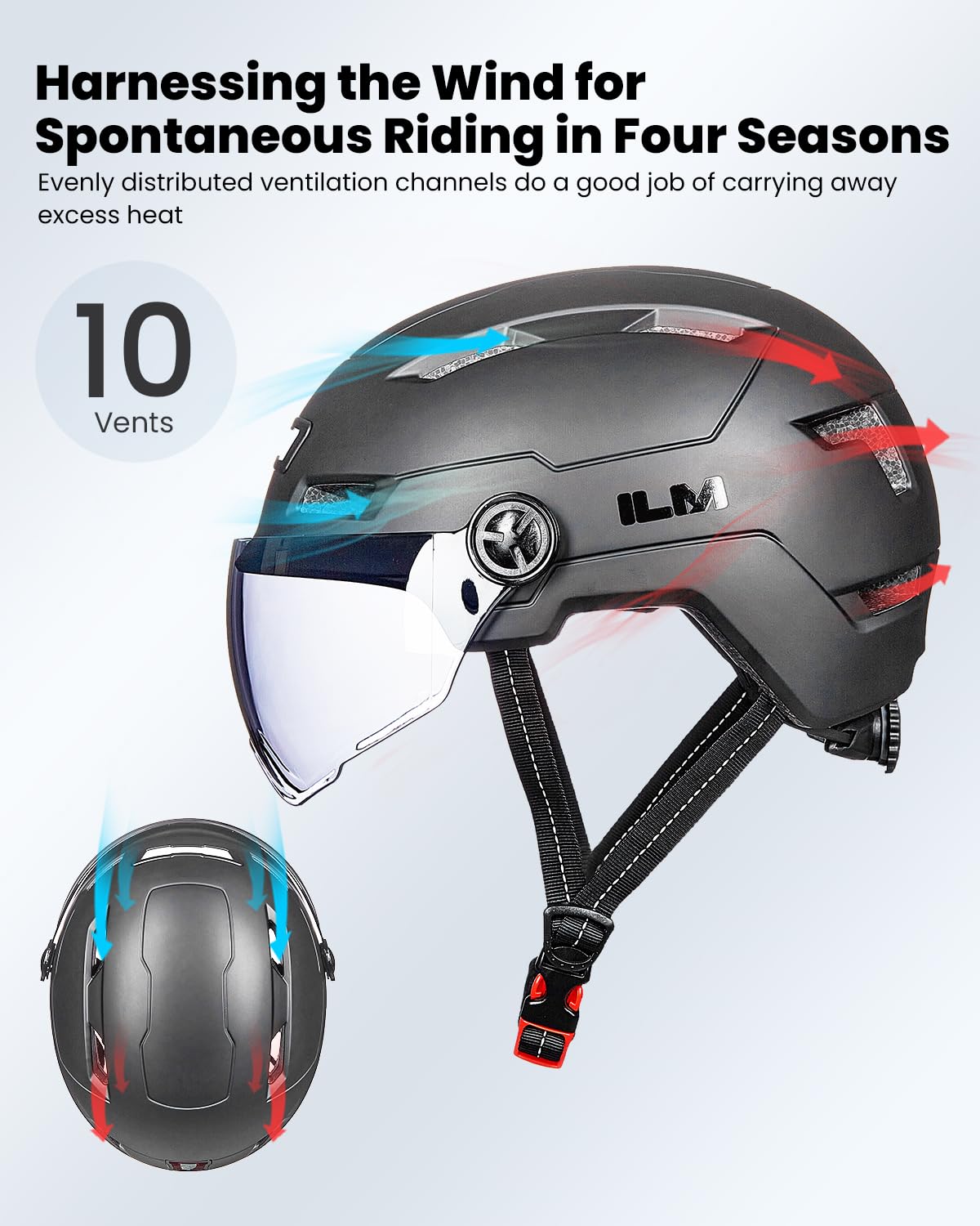 ILM Adult Bike Helmet with USB Rechargeable LED Front and Back Light Mountain&Road Bicycle Helmets for Men Women Removable Goggle Cycling Helmet E3-10L