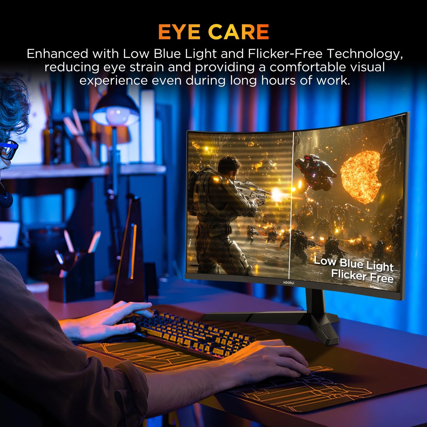KOORUI 24 inch Curved Gaming Monitor 180Hz FHD 1080P Computer Monitor, 1ms 1500R Display, Adaptive Sync, FreeSync Premium, HDMI 2.0X2 & DP 1.2, VESA, Tilt, 24E6CA