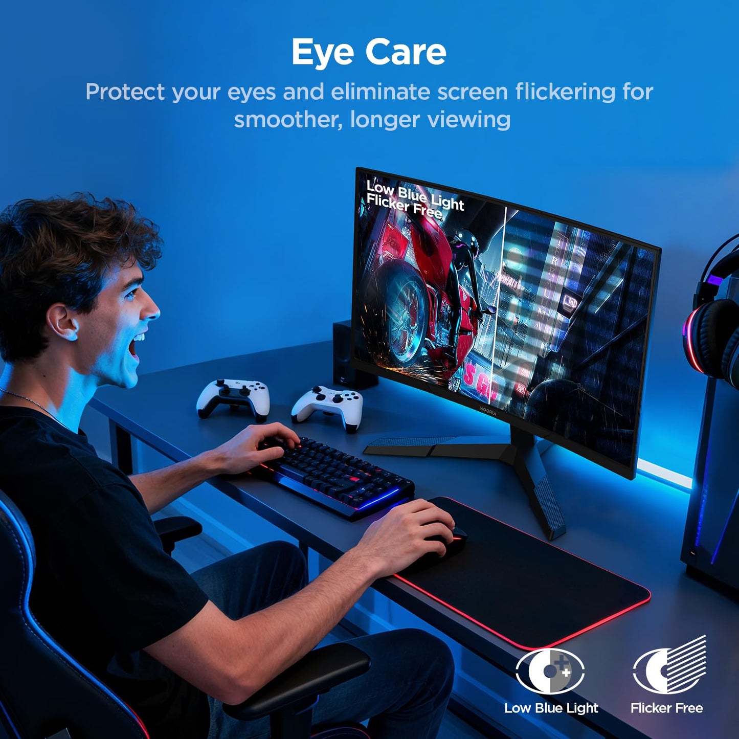 KOORUI 24 inch Curved Gaming Monitor 180Hz FHD 1080P Computer Monitor, 1ms 1500R Display, Adaptive Sync, FreeSync Premium, HDMI 2.0X2 & DP 1.2, VESA, Tilt, 24E6CA