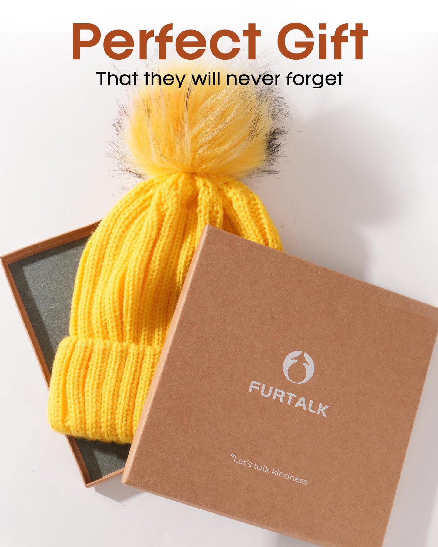 FURTALK Womens Winter Knitted Beanie Hat with Faux Fur Pom Warm Knit Skull Cap Beanie for Women