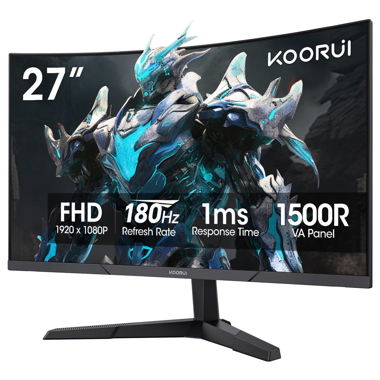 KOORUI 24 inch Curved Gaming Monitor 180Hz FHD 1080P Computer Monitor, 1ms 1500R Display, Adaptive Sync, FreeSync Premium, HDMI 2.0X2 & DP 1.2, VESA, Tilt, 24E6CA