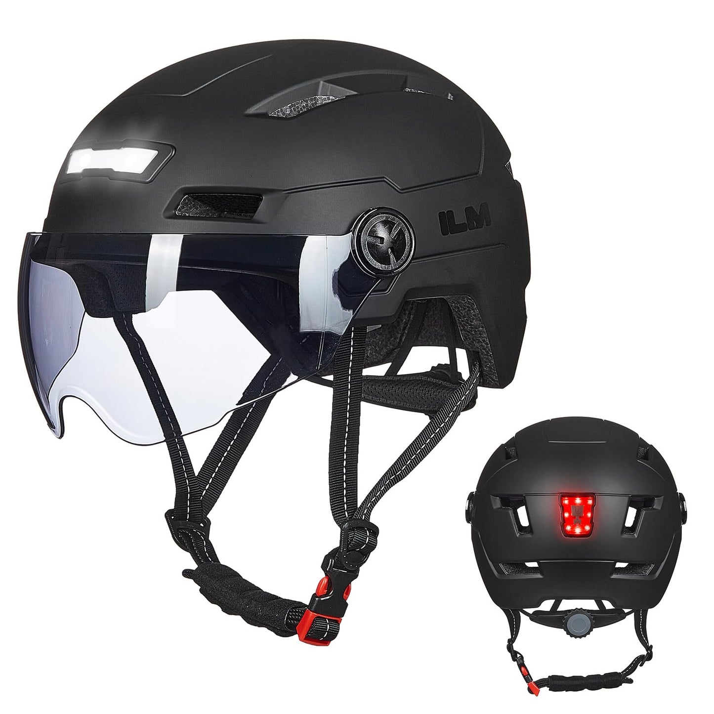 ILM Adult Bike Helmet with USB Rechargeable LED Front and Back Light Mountain&Road Bicycle Helmets for Men Women Removable Goggle Cycling Helmet E3-10L