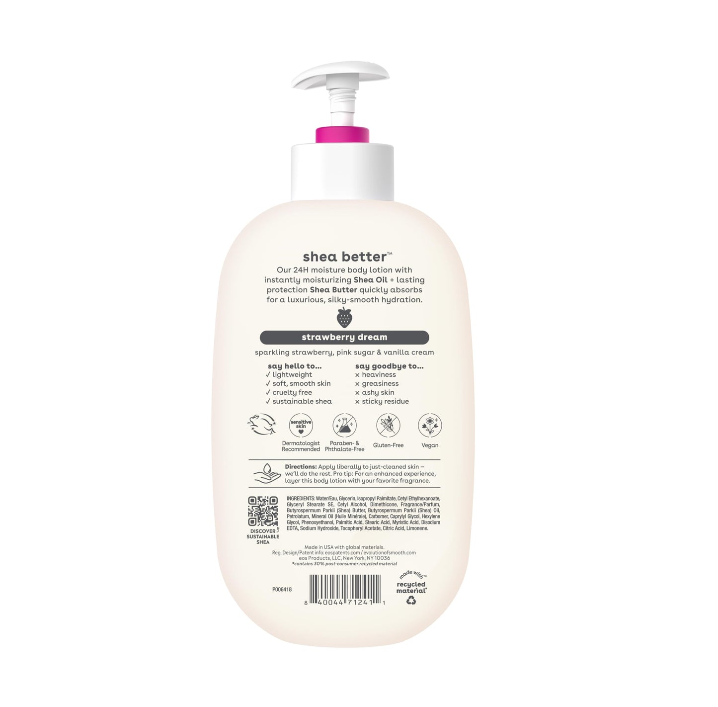 eos Shea Better Body Lotion, Fresh & Cozy, 24-Hour Moisture Skin Care, Lightweight & Non-Greasy, Natural Shea, Vegan, 16 fl oz