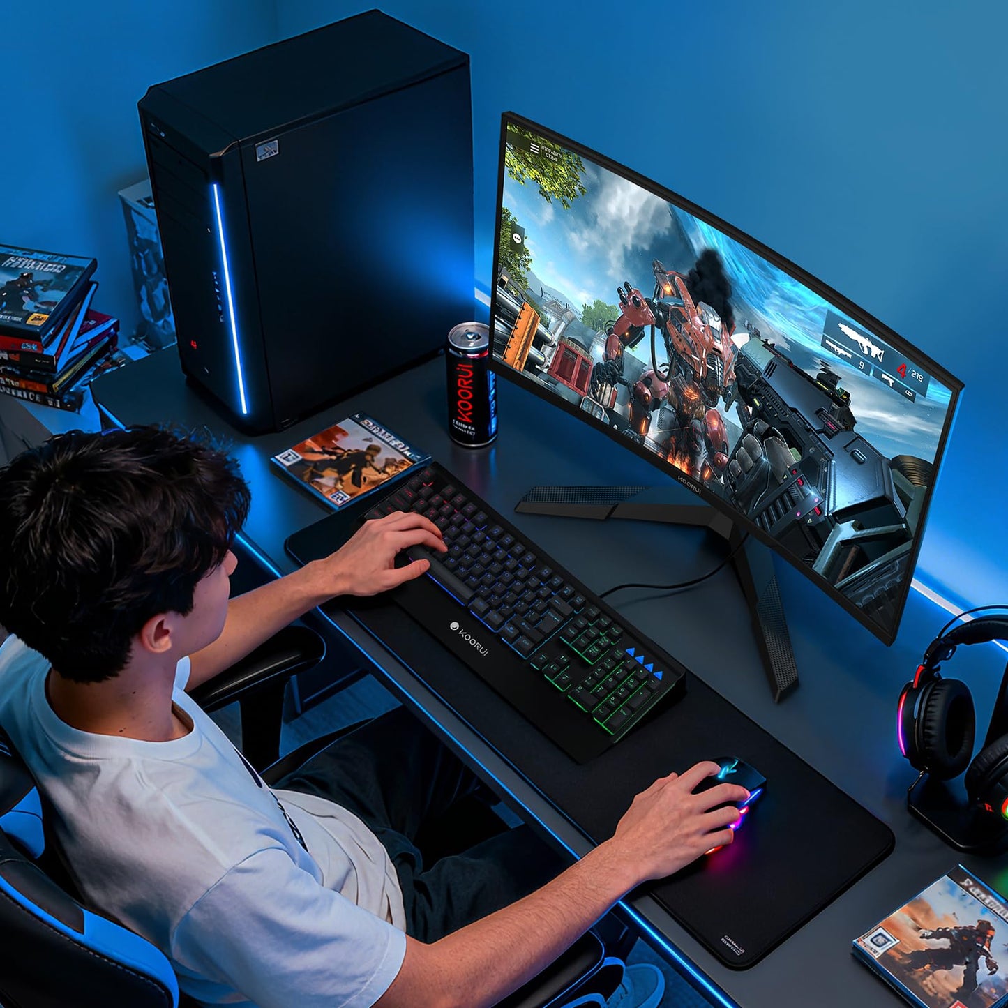 KOORUI 24 inch Curved Gaming Monitor 180Hz FHD 1080P Computer Monitor, 1ms 1500R Display, Adaptive Sync, FreeSync Premium, HDMI 2.0X2 & DP 1.2, VESA, Tilt, 24E6CA