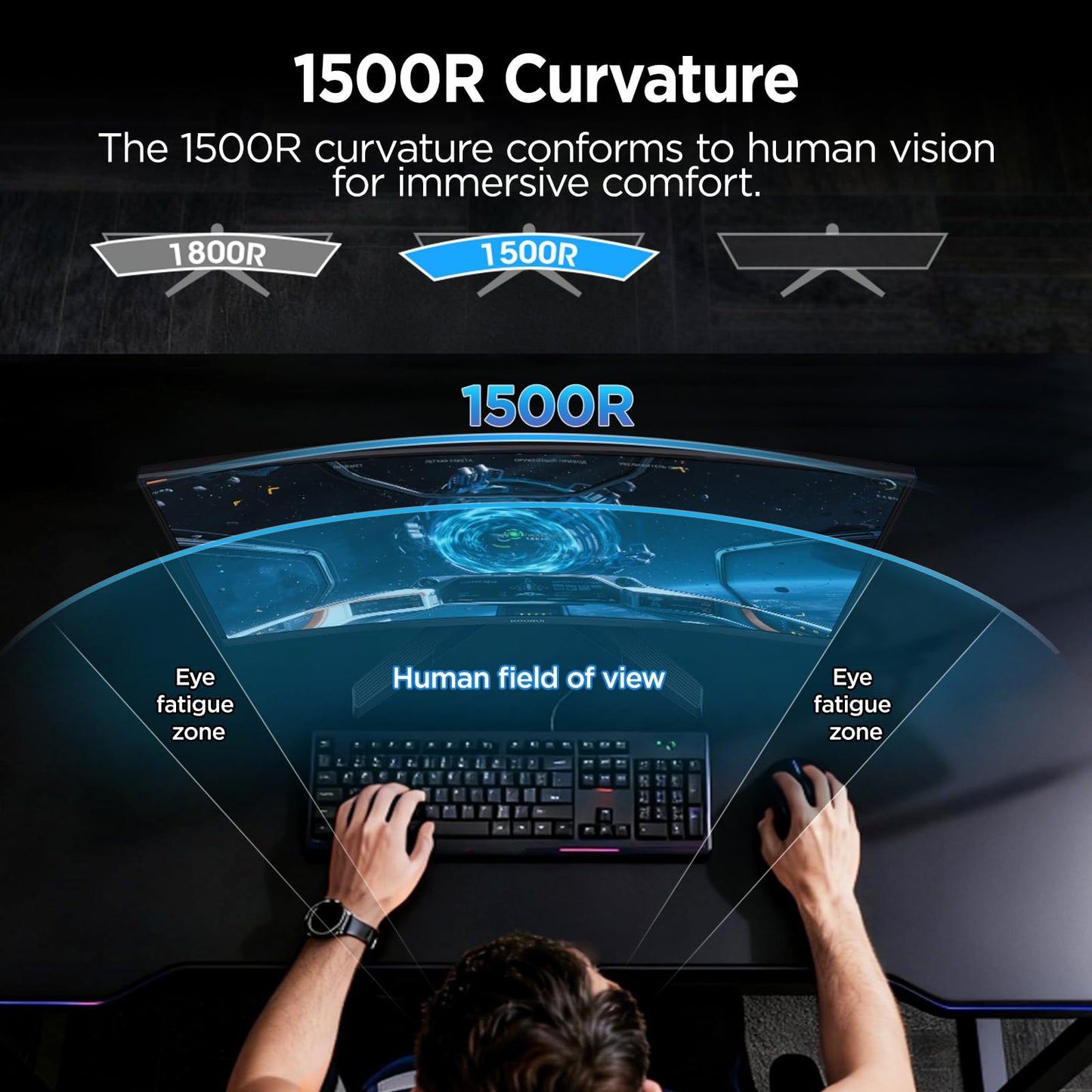 KOORUI 24 inch Curved Gaming Monitor 180Hz FHD 1080P Computer Monitor, 1ms 1500R Display, Adaptive Sync, FreeSync Premium, HDMI 2.0X2 & DP 1.2, VESA, Tilt, 24E6CA