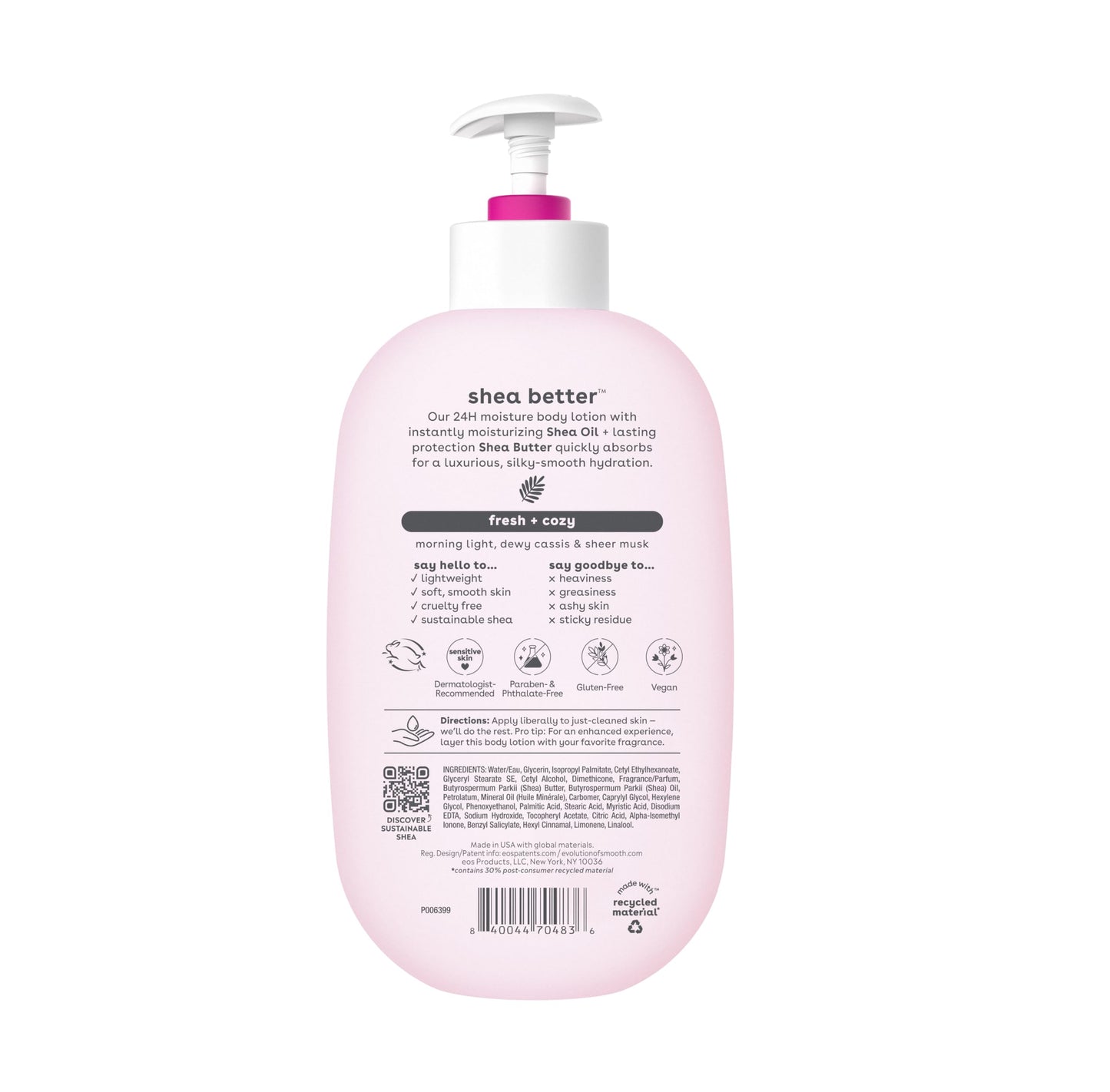 eos Shea Better Body Lotion, Fresh & Cozy, 24-Hour Moisture Skin Care, Lightweight & Non-Greasy, Natural Shea, Vegan, 16 fl oz