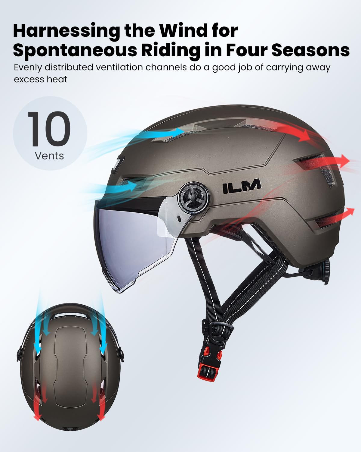 ILM Adult Bike Helmet with USB Rechargeable LED Front and Back Light Mountain&Road Bicycle Helmets for Men Women Removable Goggle Cycling Helmet E3-10L