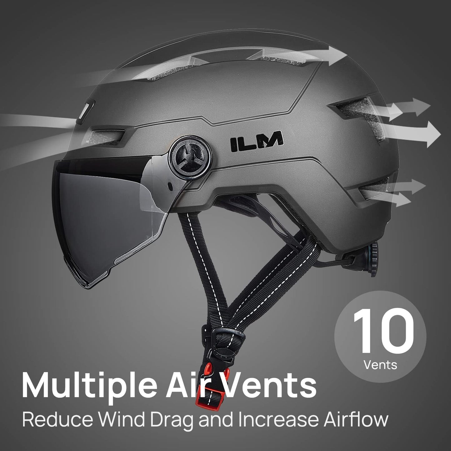 ILM Adult Bike Helmet with USB Rechargeable LED Front and Back Light Mountain&Road Bicycle Helmets for Men Women Removable Goggle Cycling Helmet E3-10L