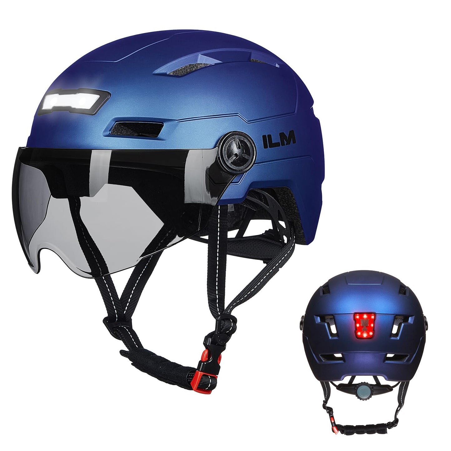 ILM Adult Bike Helmet with USB Rechargeable LED Front and Back Light Mountain&Road Bicycle Helmets for Men Women Removable Goggle Cycling Helmet E3-10L