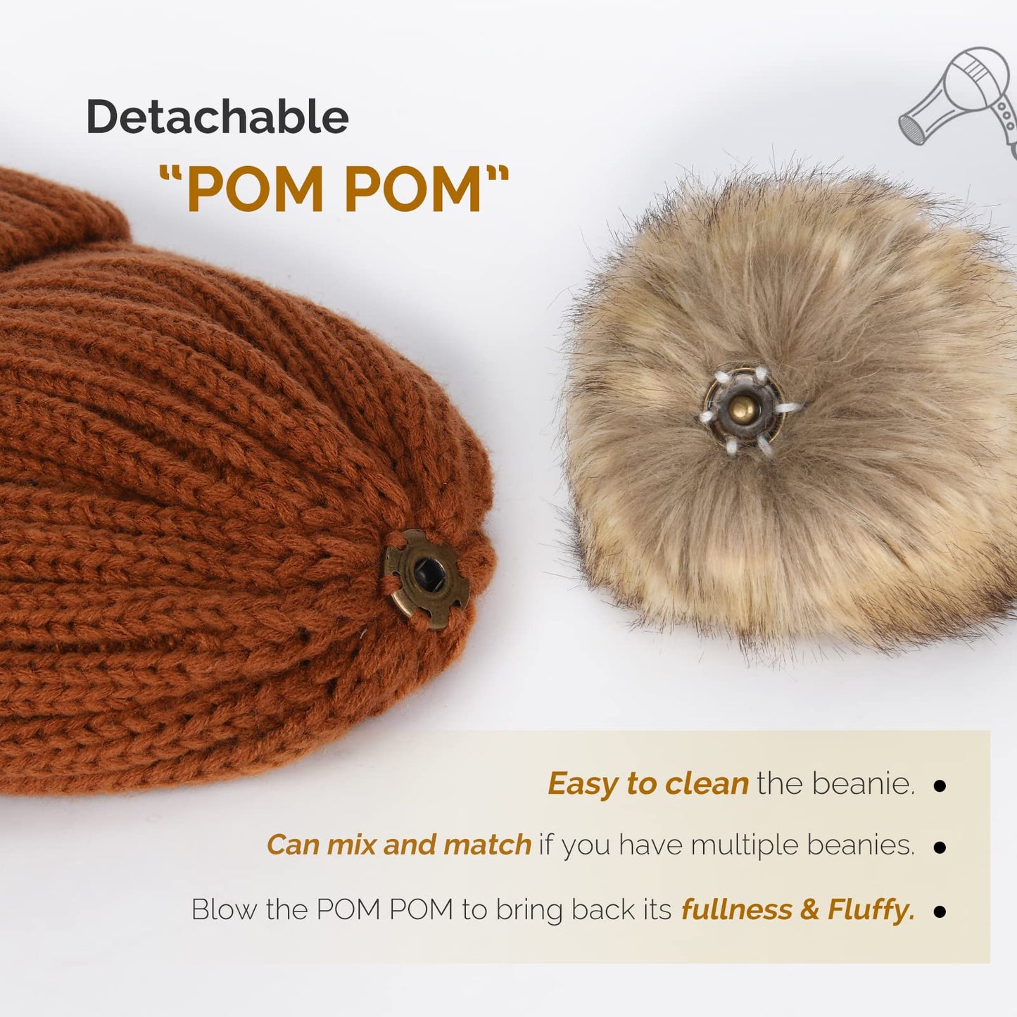FURTALK Womens Winter Knitted Beanie Hat with Faux Fur Pom Warm Knit Skull Cap Beanie for Women