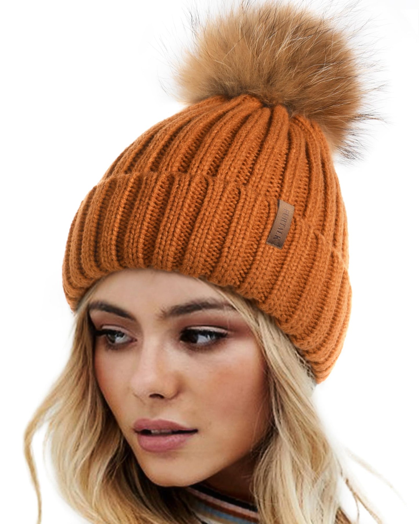 FURTALK Womens Winter Knitted Beanie Hat with Faux Fur Pom Warm Knit Skull Cap Beanie for Women