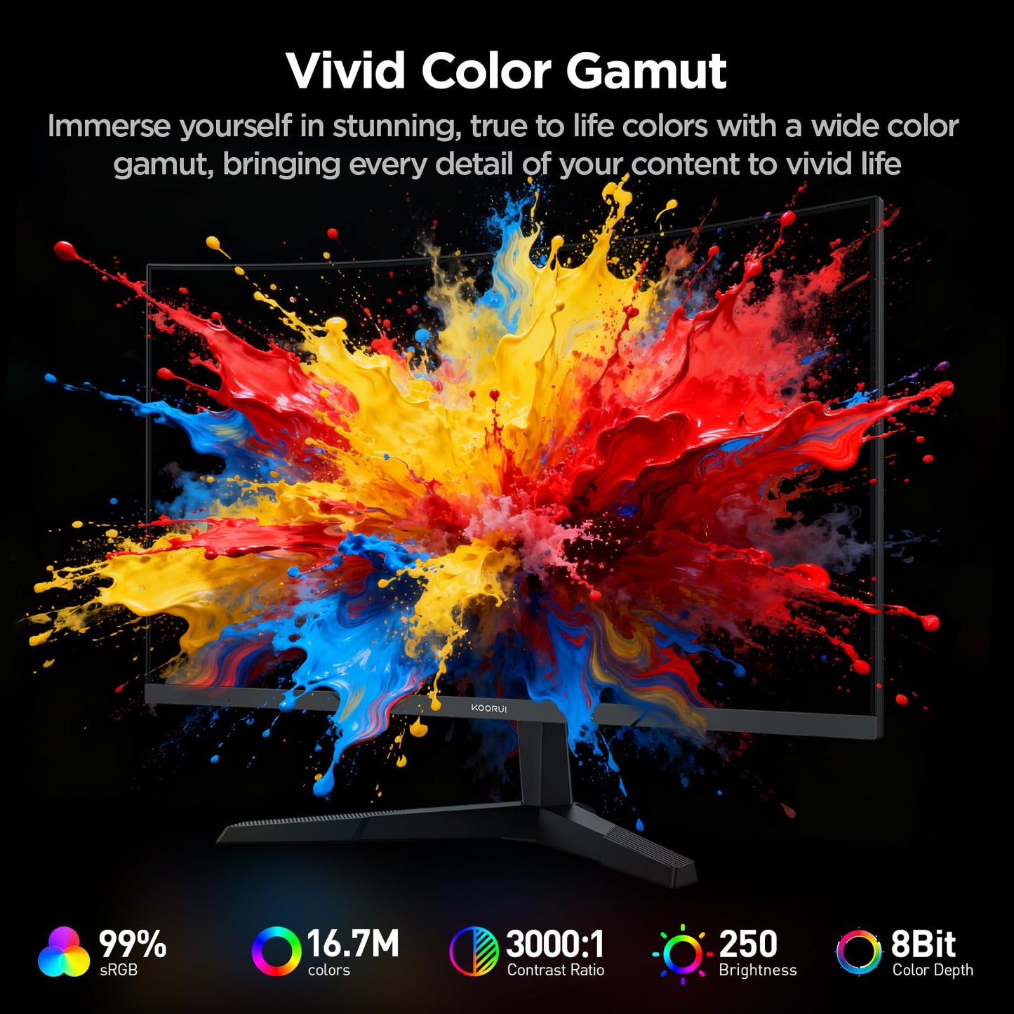 KOORUI 24 inch Curved Gaming Monitor 180Hz FHD 1080P Computer Monitor, 1ms 1500R Display, Adaptive Sync, FreeSync Premium, HDMI 2.0X2 & DP 1.2, VESA, Tilt, 24E6CA