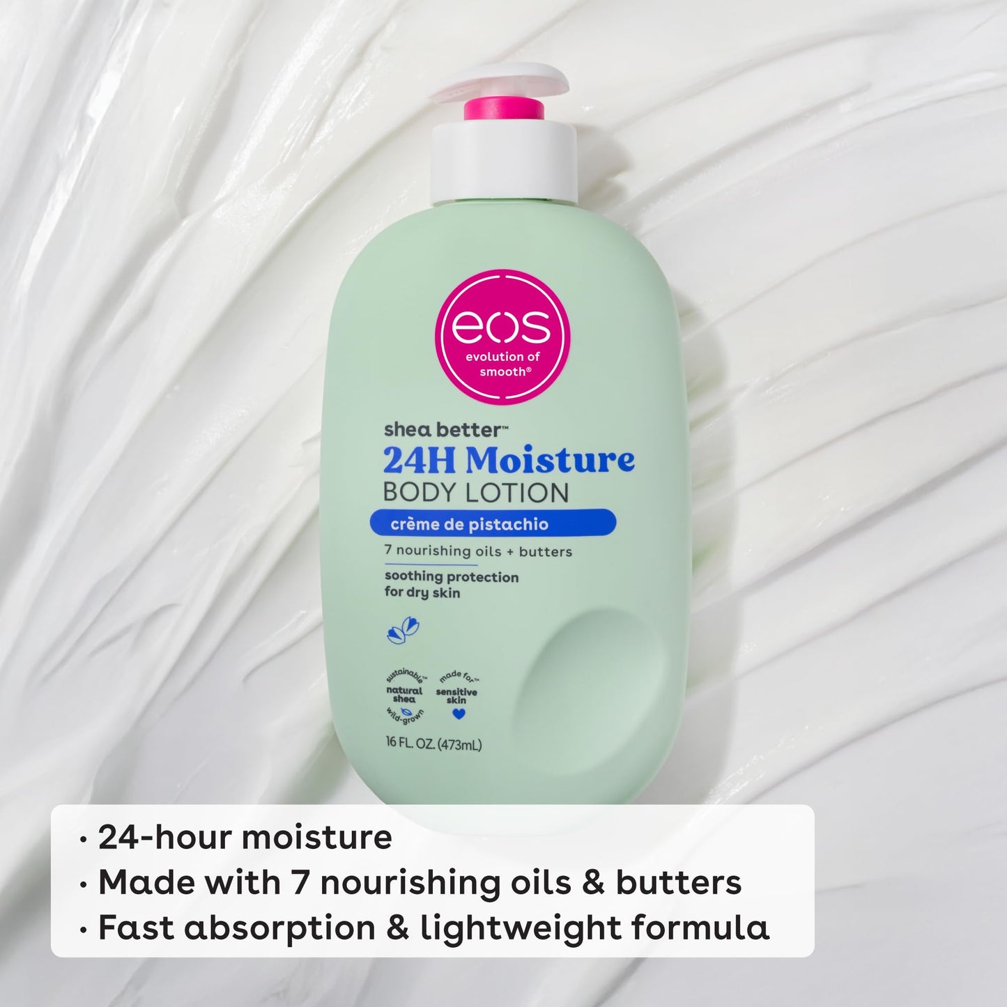 eos Shea Better Body Lotion, Fresh & Cozy, 24-Hour Moisture Skin Care, Lightweight & Non-Greasy, Natural Shea, Vegan, 16 fl oz