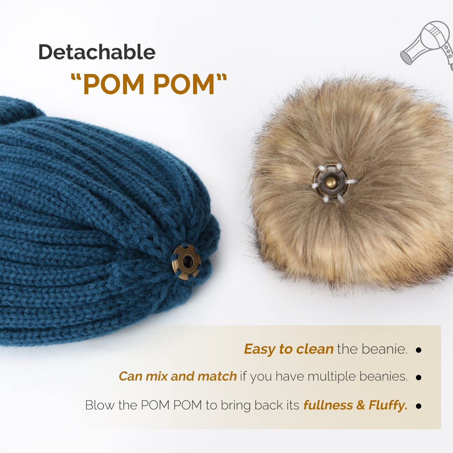 FURTALK Womens Winter Knitted Beanie Hat with Faux Fur Pom Warm Knit Skull Cap Beanie for Women