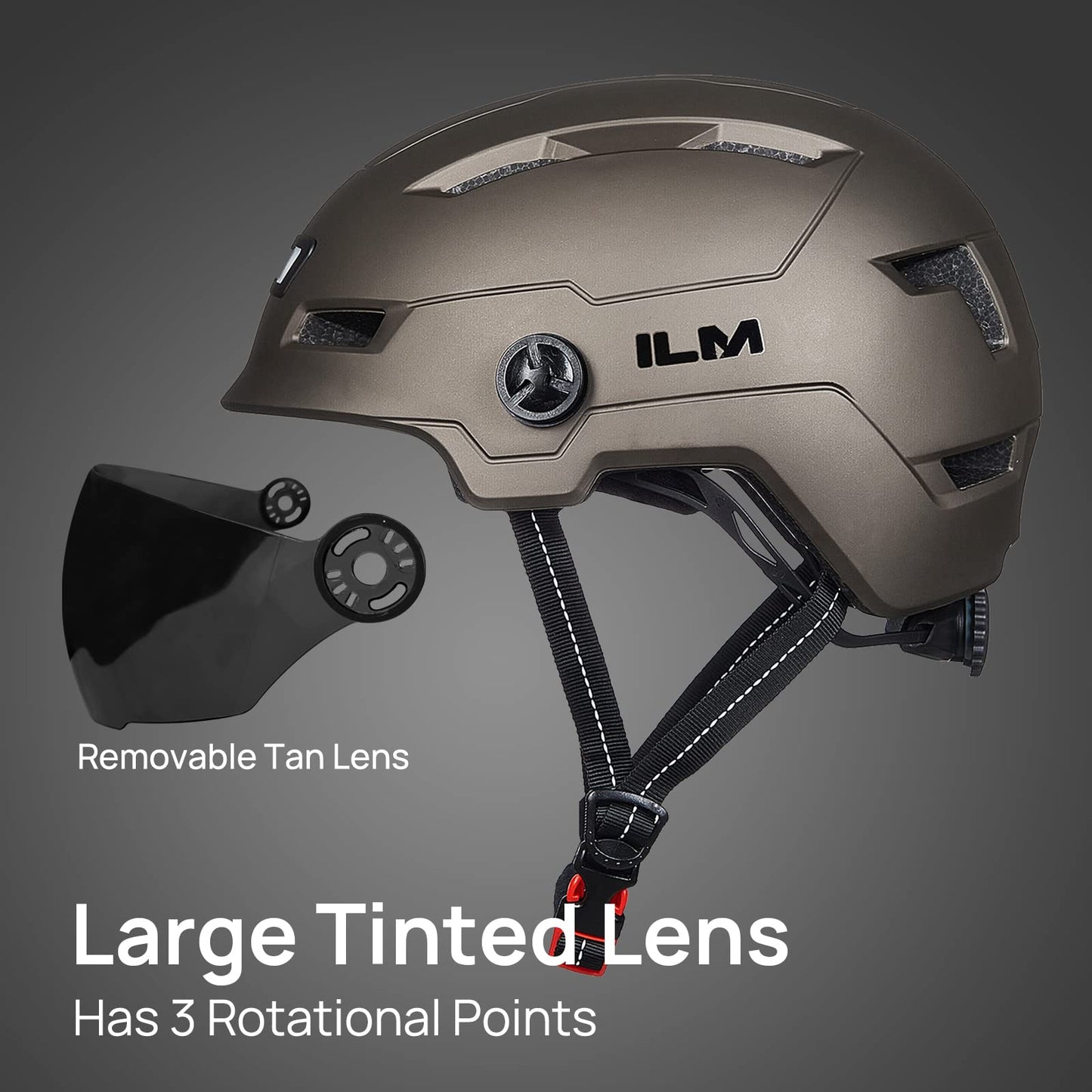 ILM Adult Bike Helmet with USB Rechargeable LED Front and Back Light Mountain&Road Bicycle Helmets for Men Women Removable Goggle Cycling Helmet E3-10L