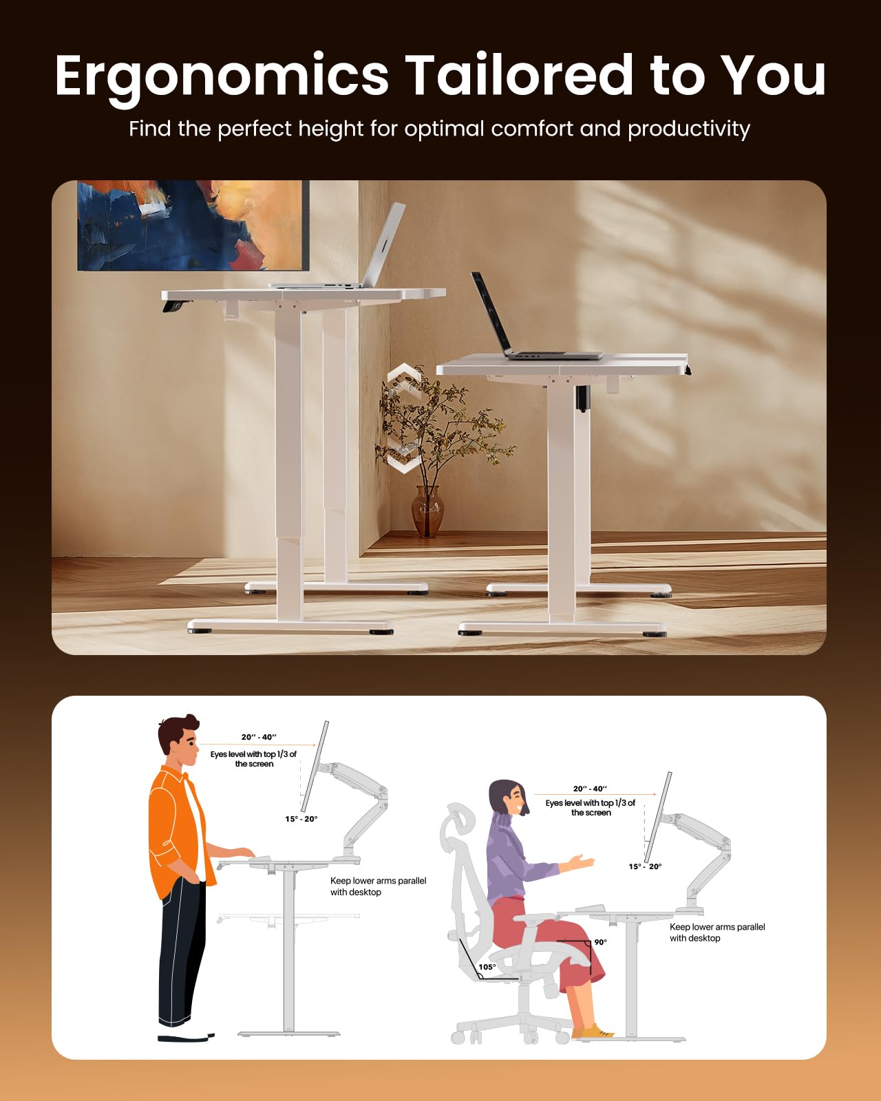 ErGear Height Adjustable Electric Standing Desk, 47.2 x 23.6 Inches Sit Stand up Desk, Memory Computer Home Office Desk (Black)