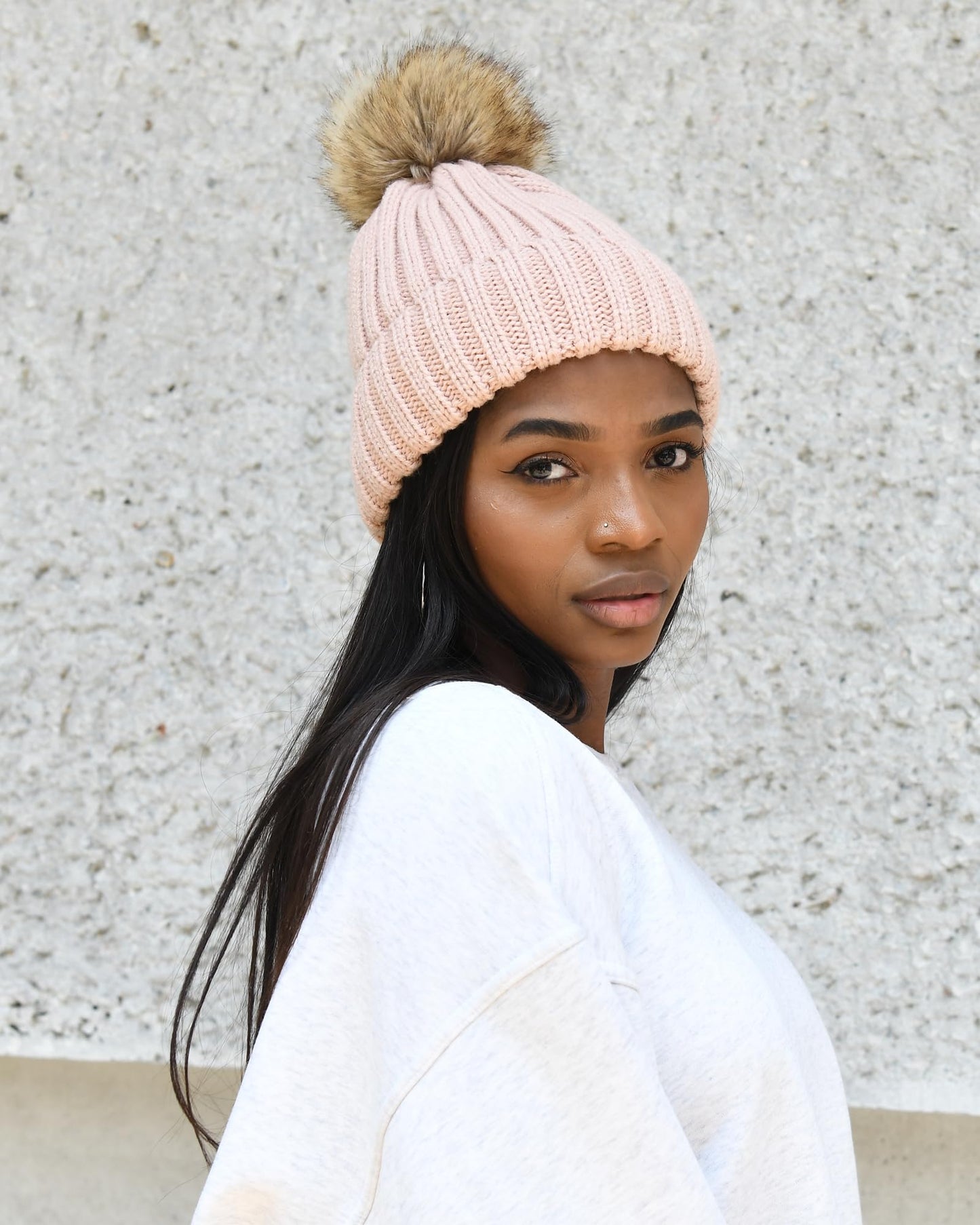 FURTALK Womens Winter Knitted Beanie Hat with Faux Fur Pom Warm Knit Skull Cap Beanie for Women