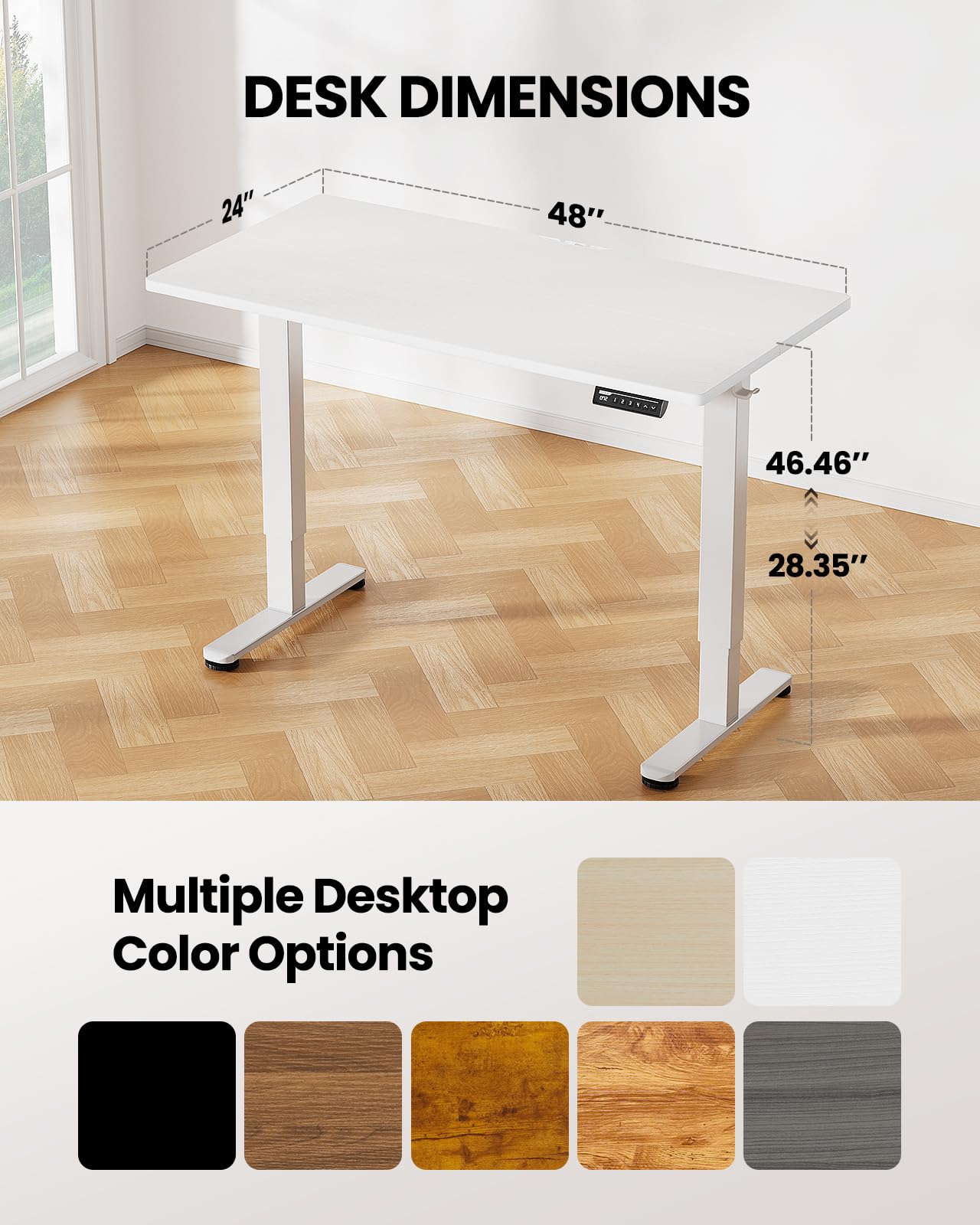 ErGear Height Adjustable Electric Standing Desk, 47.2 x 23.6 Inches Sit Stand up Desk, Memory Computer Home Office Desk (Black)
