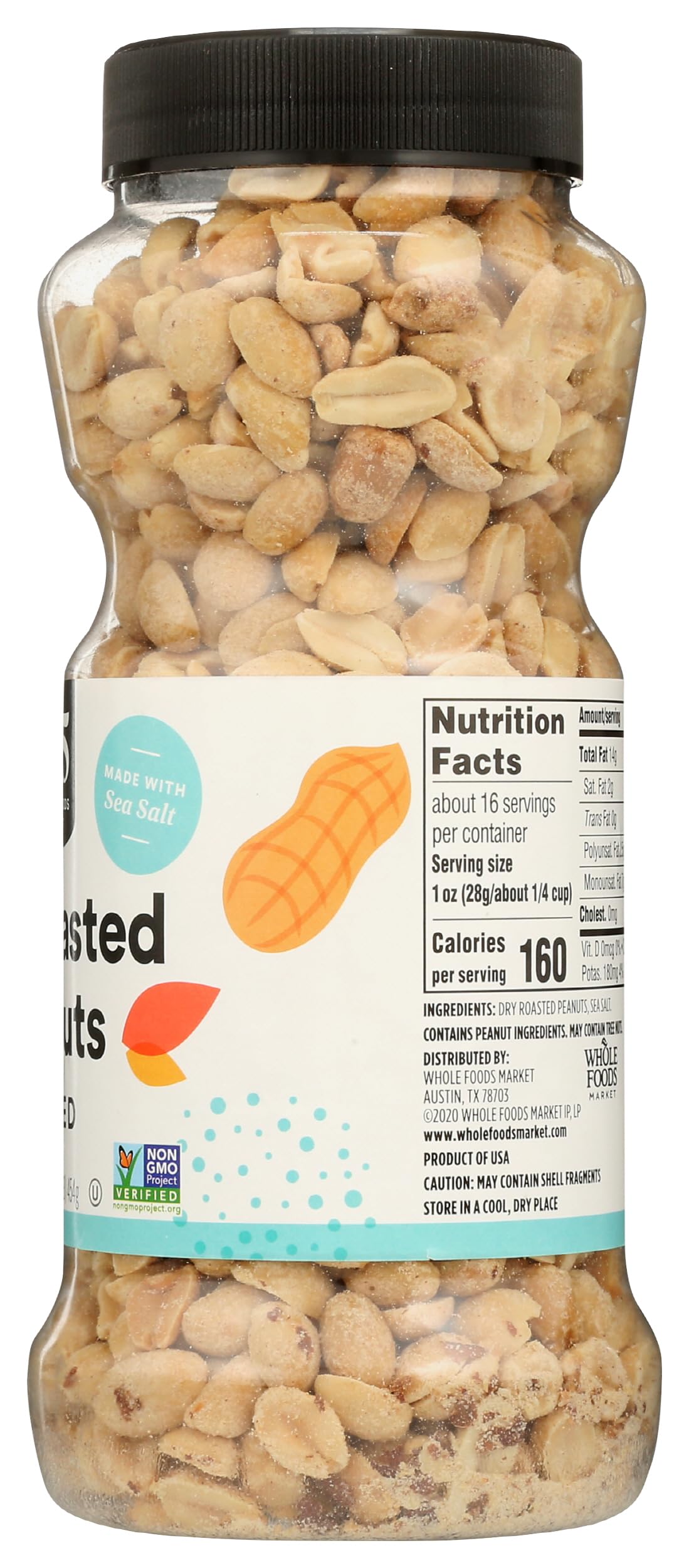 365 by Whole Foods Market, Dry Roasted and Unsalted Peanuts, 16 Ounce