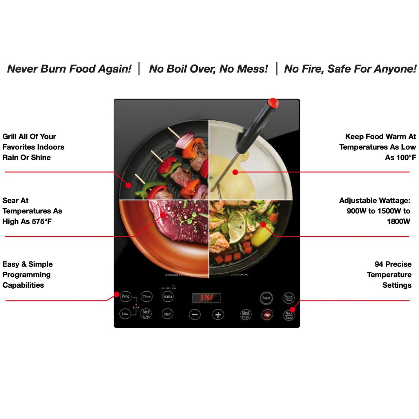 Nuwave Double Cooktop Induction Countertop Burner, Portable, 900 & 1800W, 100°F to 575°F, Large 8” Heating Coil, 50 Pre-Programmed Settings, Shatter-Proof Ceramic Glass, Built-In Safety Auto Shut Off