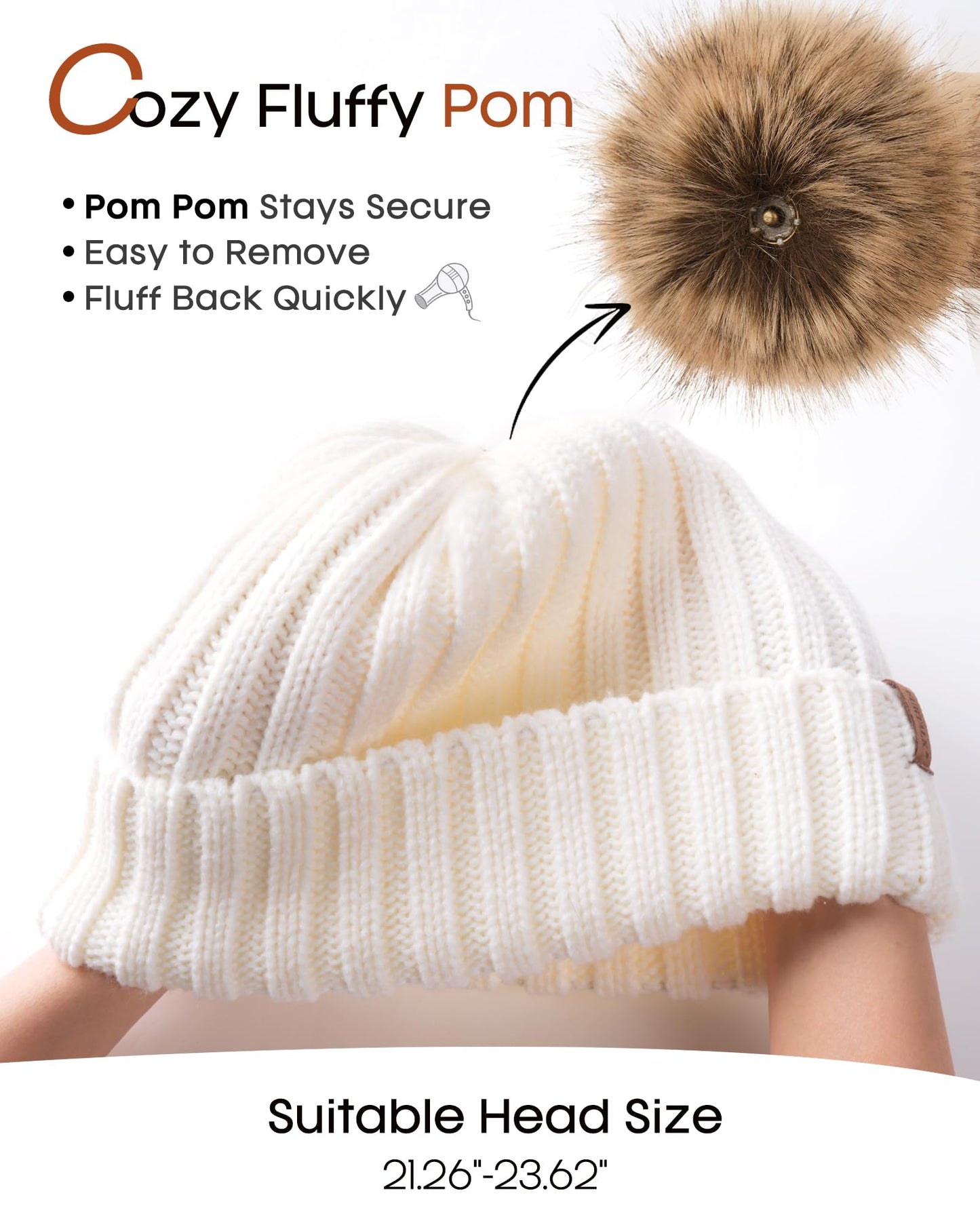 FURTALK Womens Winter Knitted Beanie Hat with Faux Fur Pom Warm Knit Skull Cap Beanie for Women