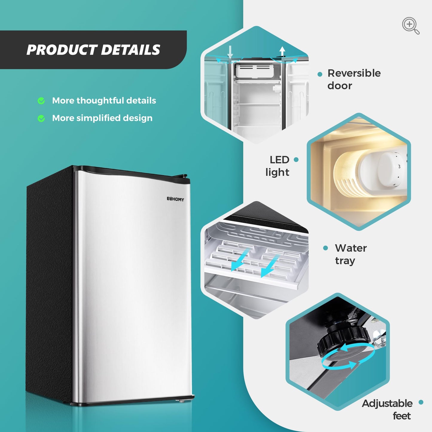 EUHOMY 3.2 Cu.Ft Mini Fridge with Freezer, Single Door Compact Refrigerator, Adjustable Thermostat, Mini Refrigerator Energy Saving, Mini fridge for Bedroom, Dorm, Office, Black