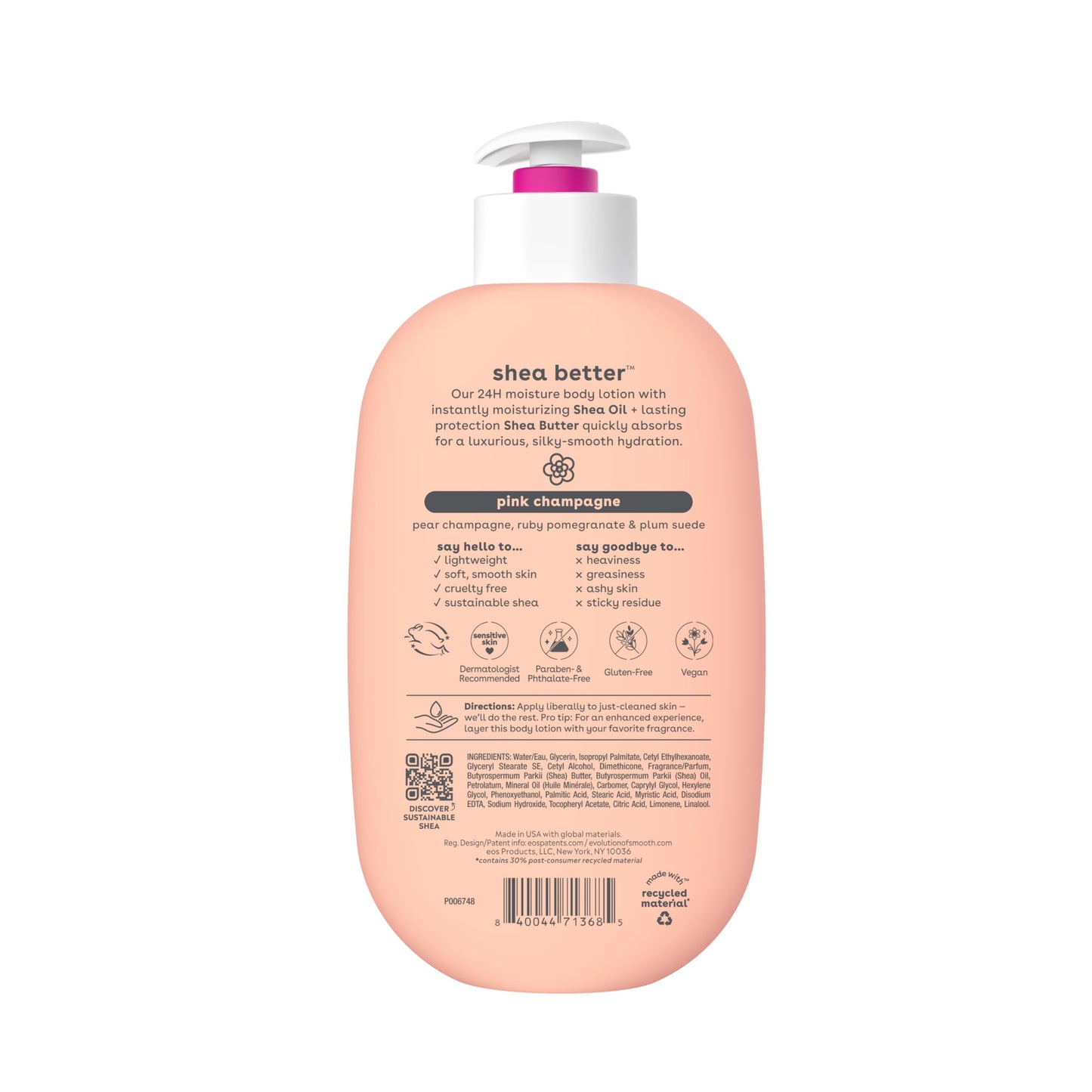 eos Shea Better Body Lotion, Fresh & Cozy, 24-Hour Moisture Skin Care, Lightweight & Non-Greasy, Natural Shea, Vegan, 16 fl oz