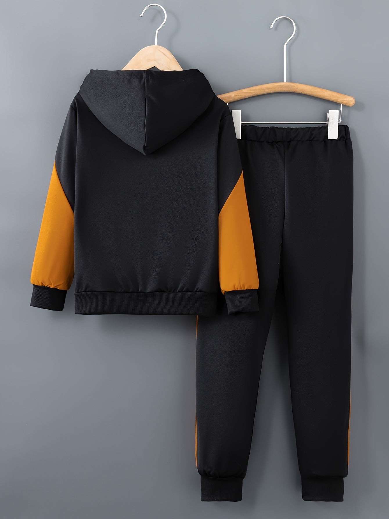 Boys' Stylish Color Block "MASTOR" Hoodie & Jogger Set - Cozy Polyester, Drawstring, Fall/Winter Casual Outfit, Jogging Suits, Perfect for Outdoor