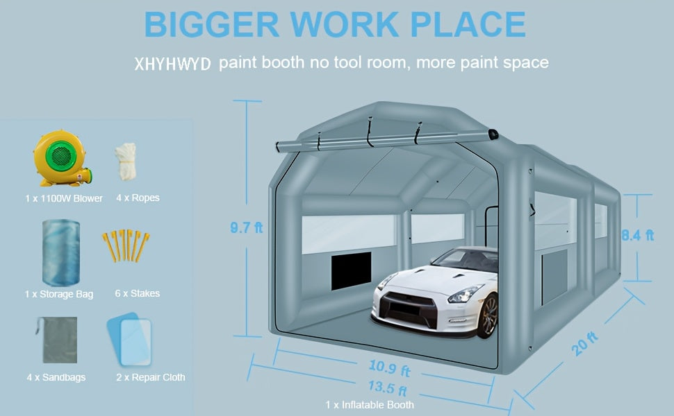 [Inflatable Paint Booth] Portable Inflatable Paint Booth 20 X 13.5 X 9.7ft/13.5 X 8.5 X 8.5ft - Inflatable Paint Booth Tent W/1100W Blower & 750W Blower For DIY Spray Car Parts Painting Motorcycle Garage