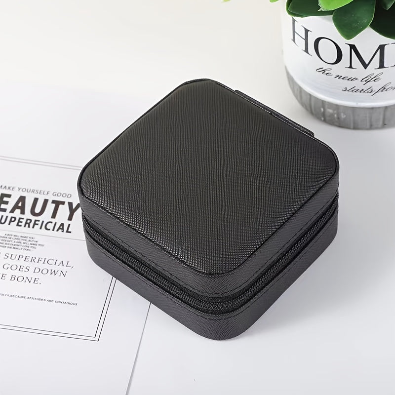ZFOCEAN Portable Jewelry Organizer Box with Zipper Closure - Compact Travel Case, Soft Interior Lining, Elegant Beige/White/Black - for Rings, Earrings, Necklaces, Bracelets - Perfect Gift for Women, Birthday, Christmas, Vale