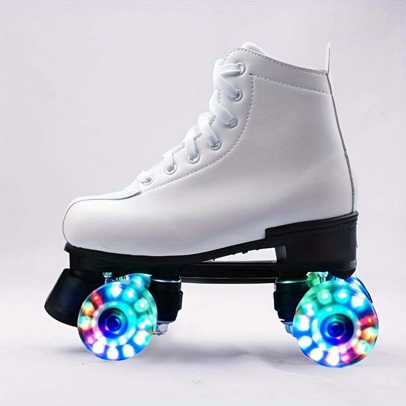 Boys Trendy Four Wheeled Light Up Roller Skate Shoes, Anti-skid High Top Lace-up Professional Sneakers