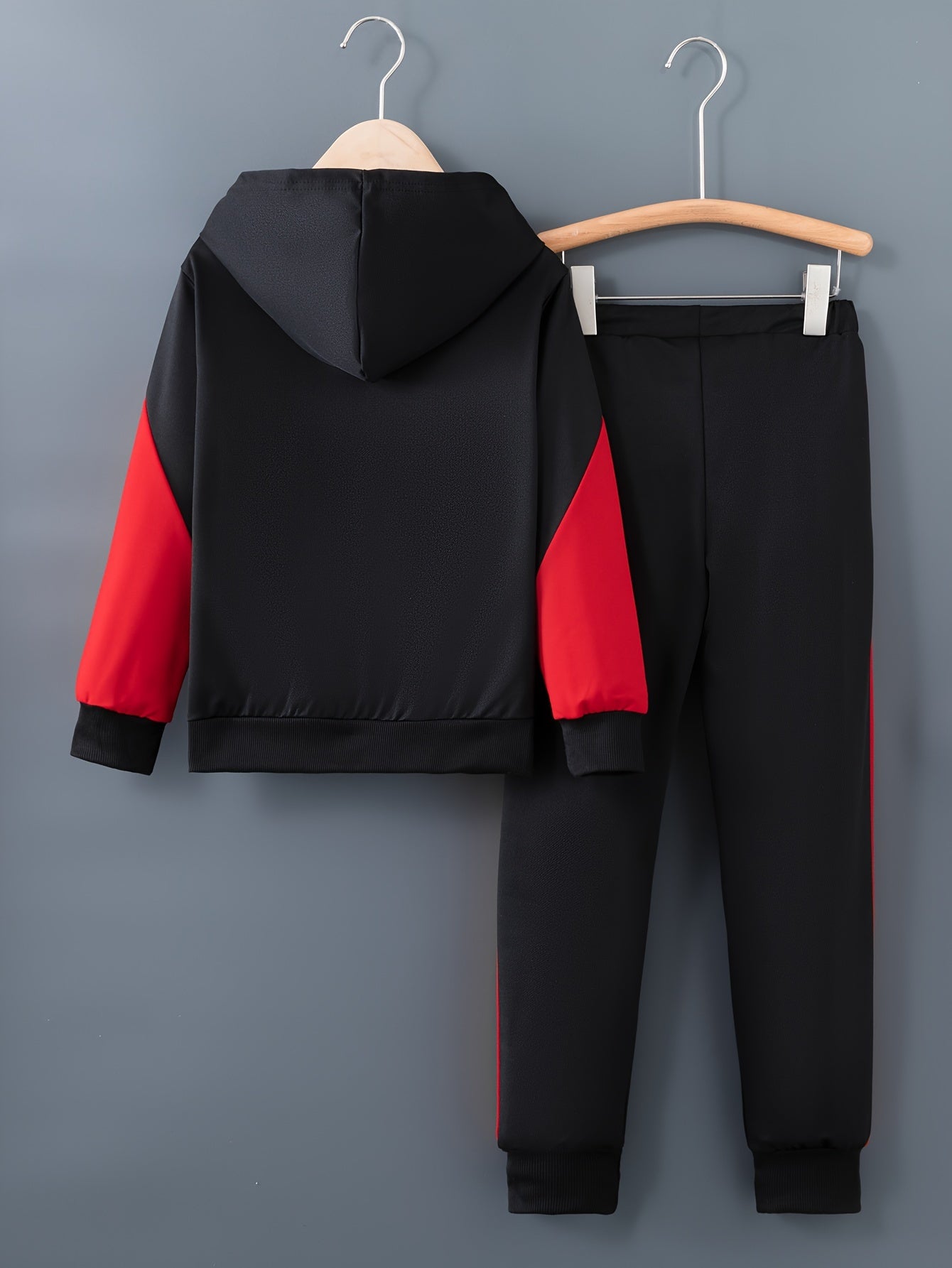 Boys' Stylish Color Block "MASTOR" Hoodie & Jogger Set - Cozy Polyester, Drawstring, Fall/Winter Casual Outfit, Jogging Suits, Perfect for Outdoor