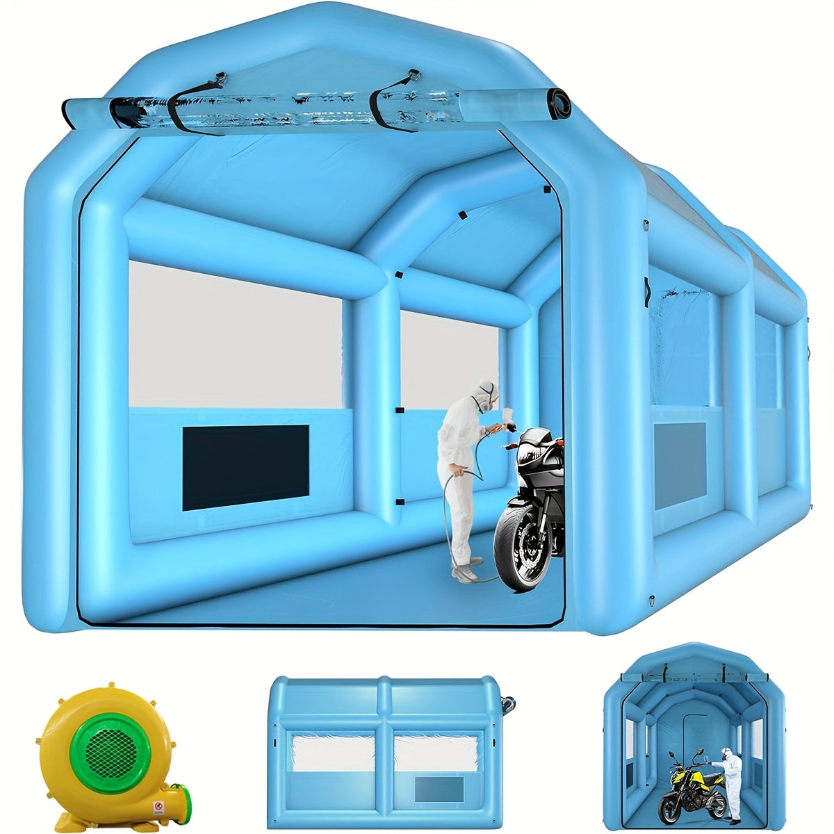 [Inflatable Paint Booth] Portable Inflatable Paint Booth 20 X 13.5 X 9.7ft/13.5 X 8.5 X 8.5ft - Inflatable Paint Booth Tent W/1100W Blower & 750W Blower For DIY Spray Car Parts Painting Motorcycle Garage
